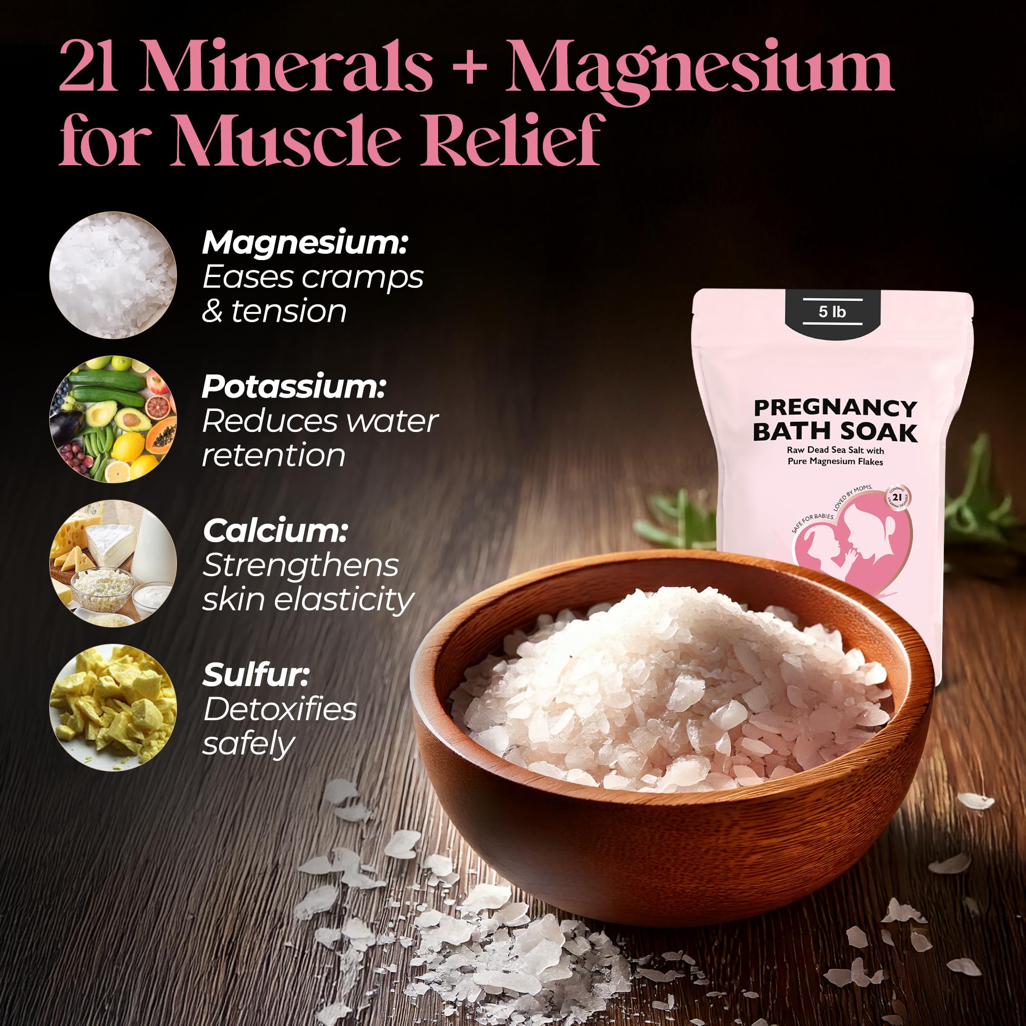 Aromasong Dead Sea Pregnancy Bath Soak 5 LB - Unscented Pure Magnesium Flakes & Minerals - Pregnancy & Postpartum Muscle Aches & Leg Discomfort - Better Absorbs Than Epsom Salt (Packaging May Vary)