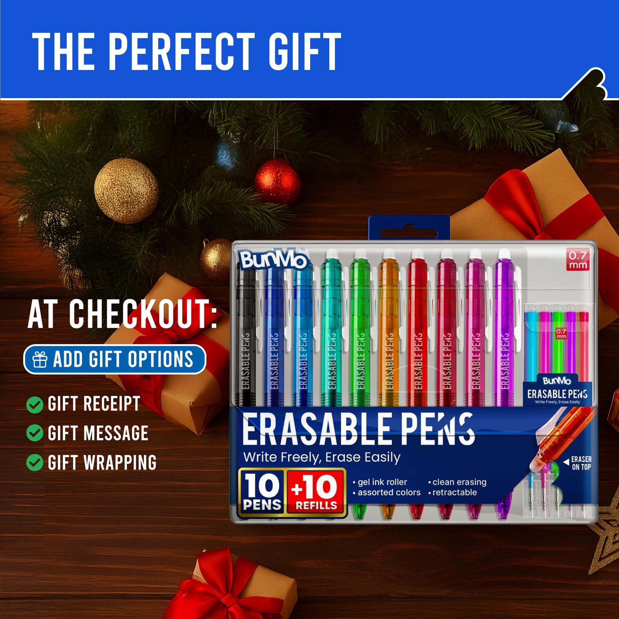 BUNMO Erasable Gel Pens 10 Pack - Multicolor with 10 Refills - School Supplies for Girls - Erasable Pens for Smooth Writing & Drawing - Tween Girls Gifts