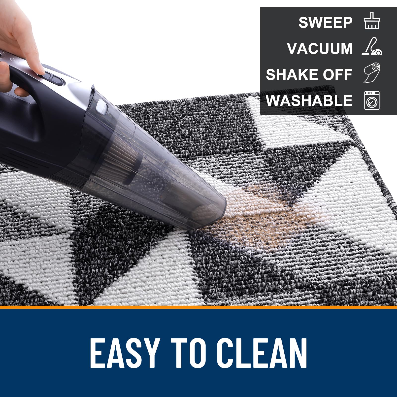 OLANLY Door Mat Indoor Entrance Washable 32x20, Odor-Free Low-Profile Front Back Geometric Door Mat, Absorbent Resist Dirt Entry Doormat, Easy to Clean Sturdy Inside Floor Mats for Entryway, Black