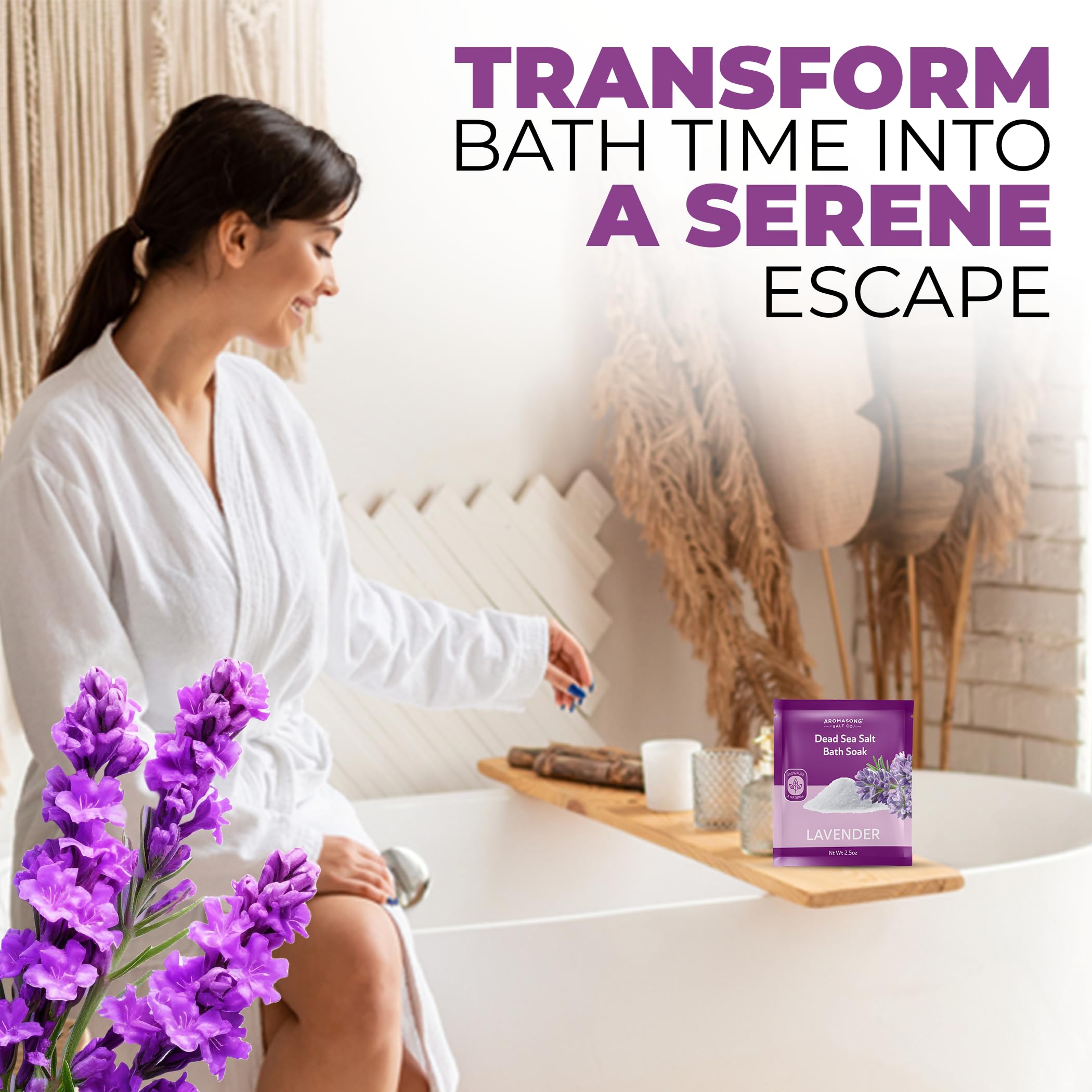 Aromasong Unscented Dead Sea Bath Soak 14 oz + Lavender Dead Sea Salt 2.5 oz Bundle – Mineral-Rich Relaxation, Skin Softening & Aromatherapy for Home Spa and Foot Soaks