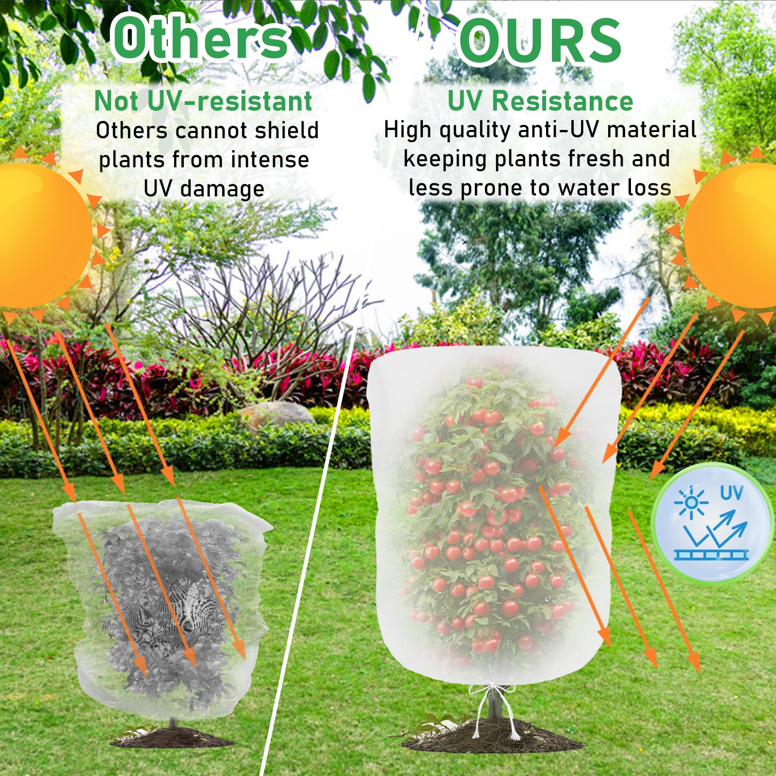 Evoio 4 Pack Garden Plant Fruits Blueberry Bushes Protection Netting Covers Bags with Drawstring, 3.5 x 2.3 Ft Tomato Protective Cover Netting Barrier for Vegetables Tree