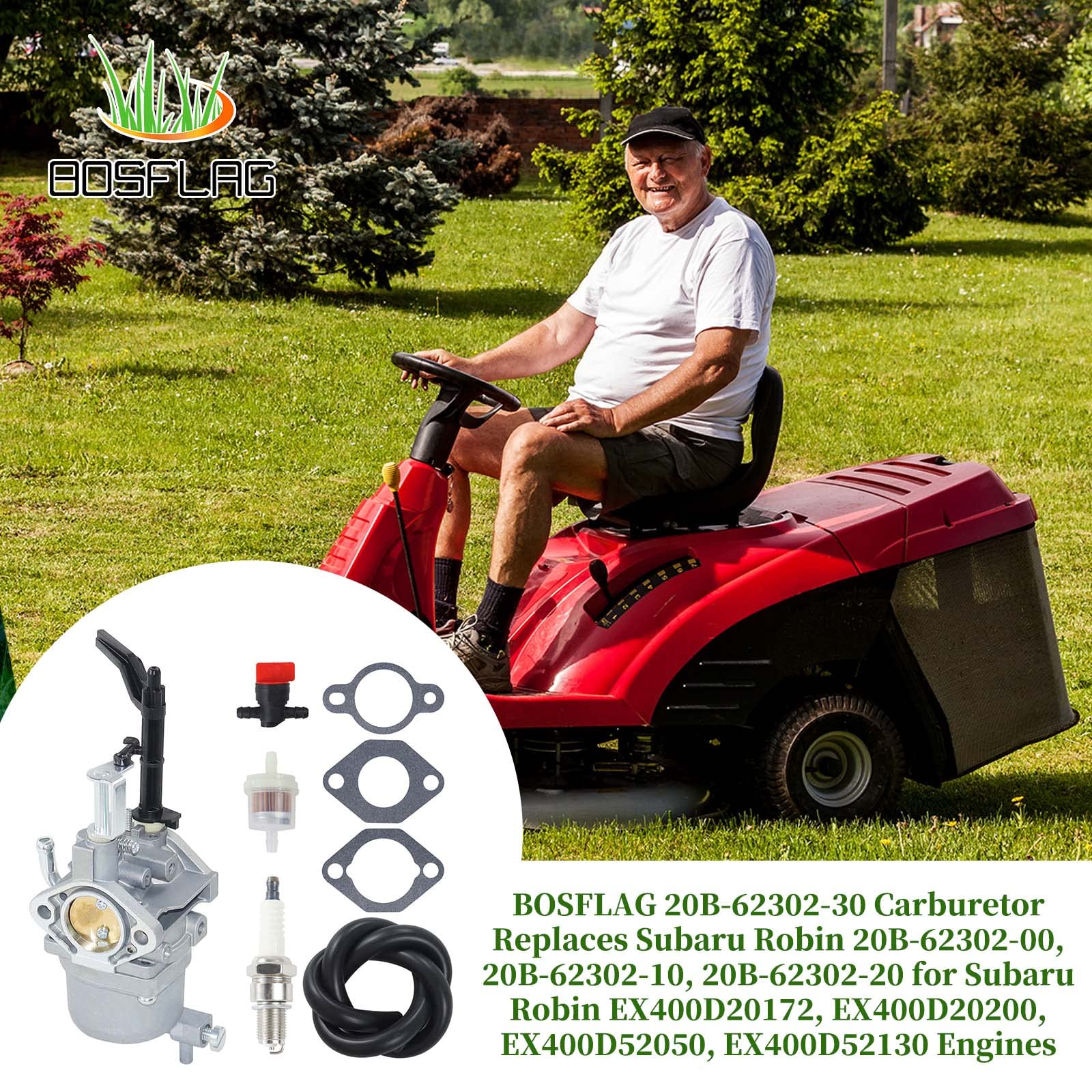 BOSFLAG 20B-62302-30 Carburetor Replaces Subaru Robin 20B-62302-20,20B-62302-10,22G-62302-00,22G-62301-00 for Robin Subaru E40 14HP E400D E400DS E400SE RG7500 PK401T Engine Generators