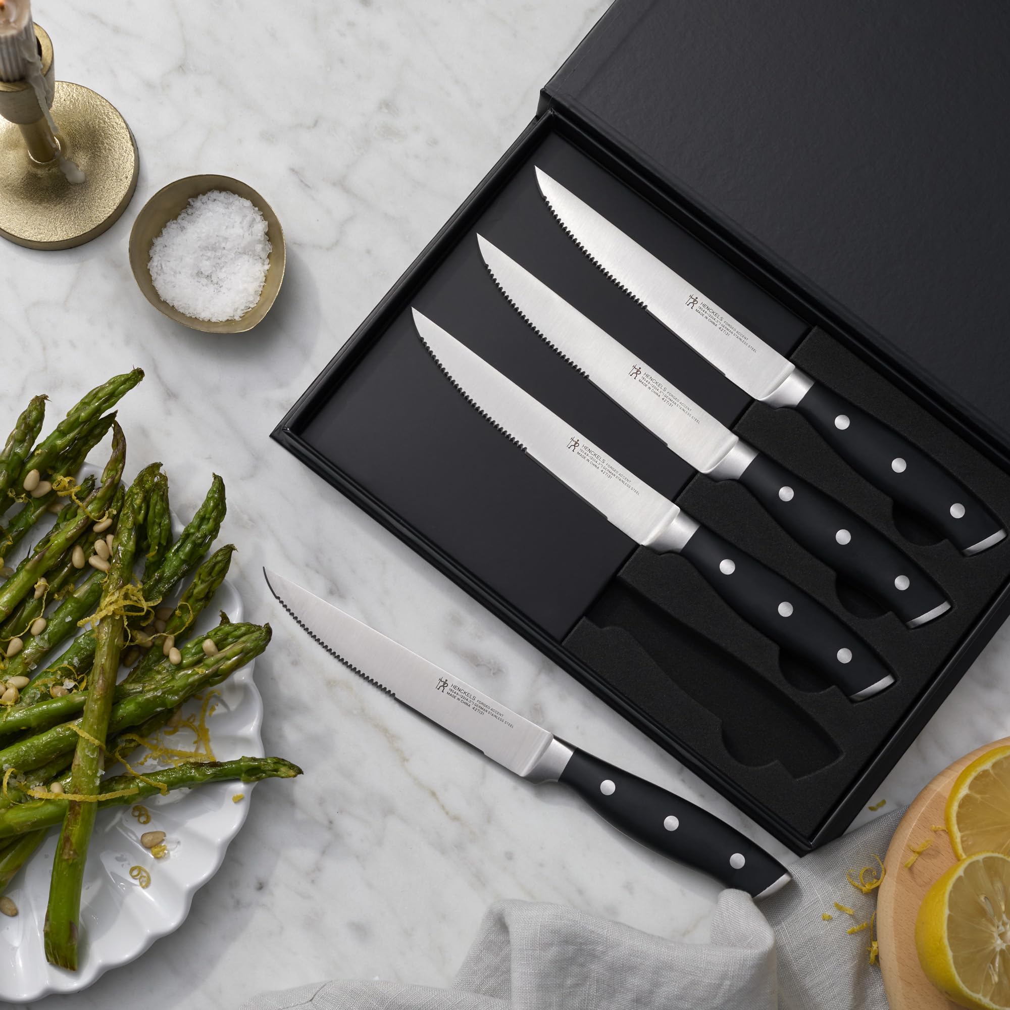HENCKELS Forged Accent Razor-Sharp Steak Knife Set of 4, Black, German Engineered Knife Informed by over 100 Years of Mastery