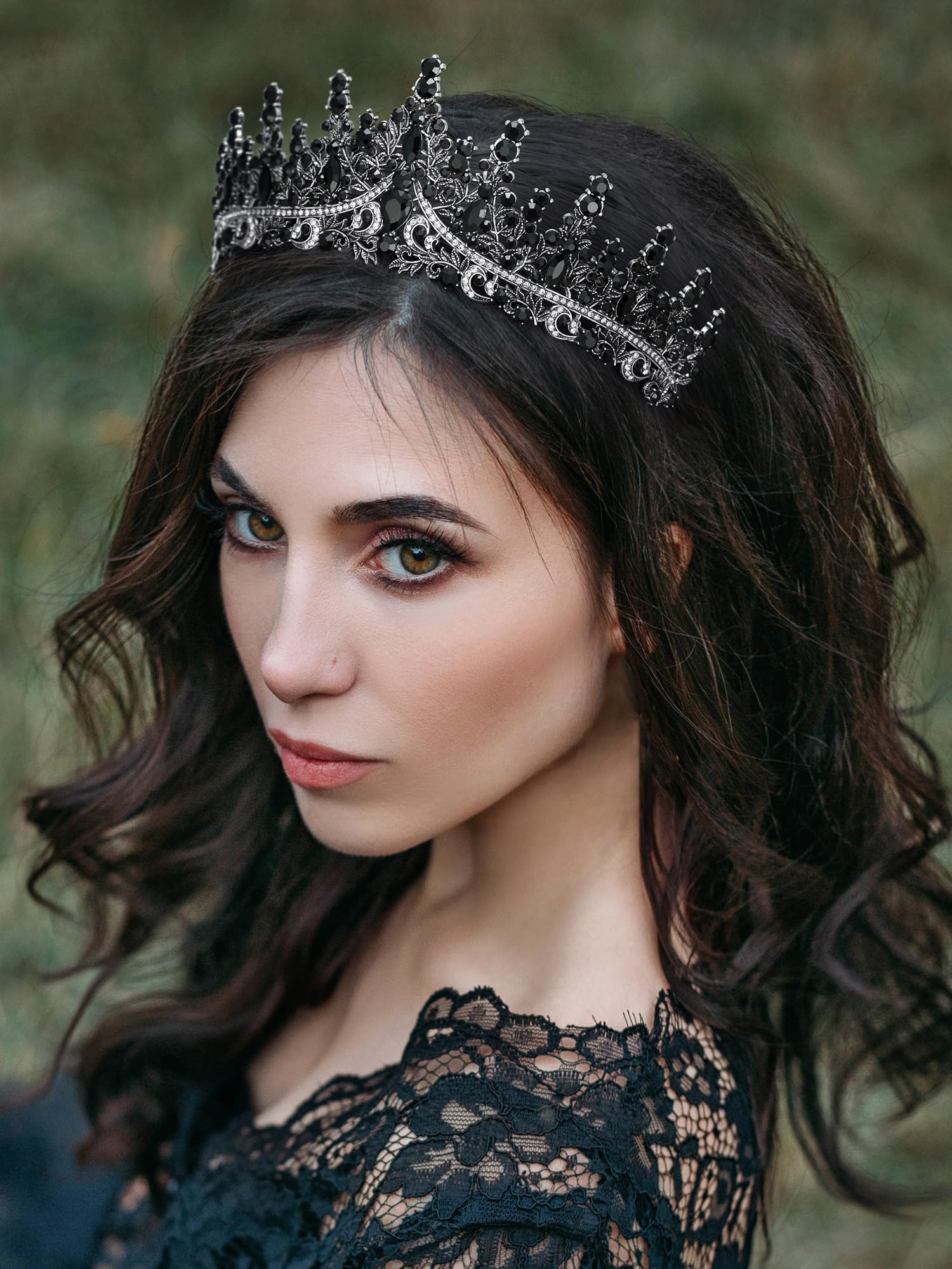 SWEETV Princess Tiara Crown for Women Girls,Royal Queen Crown,Wedding Tiara for Bride,Aurora Borealis Crystal Hair Accessories for Quinceanera Pageant Prom Birthday,Silver+Black