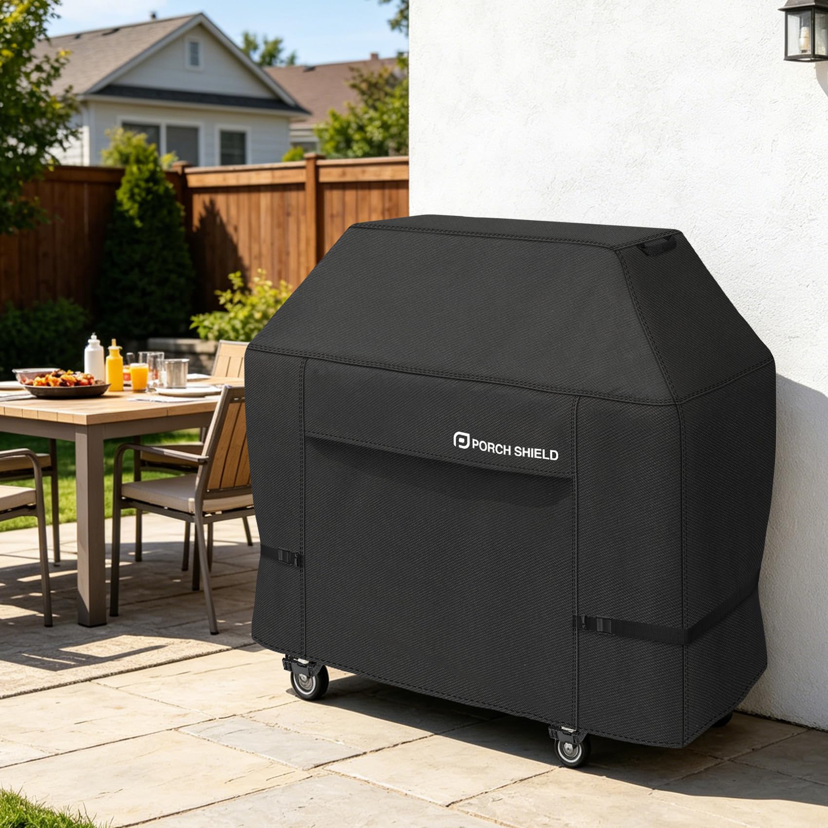Porch Shield 62W x 24D x 48H inch Premium Gas Grill Cover Up to 60 inch, Waterproof and Fade Resistant 600D BBQ Covers for Weber, Brinkmann, Char-Broil and More, Black