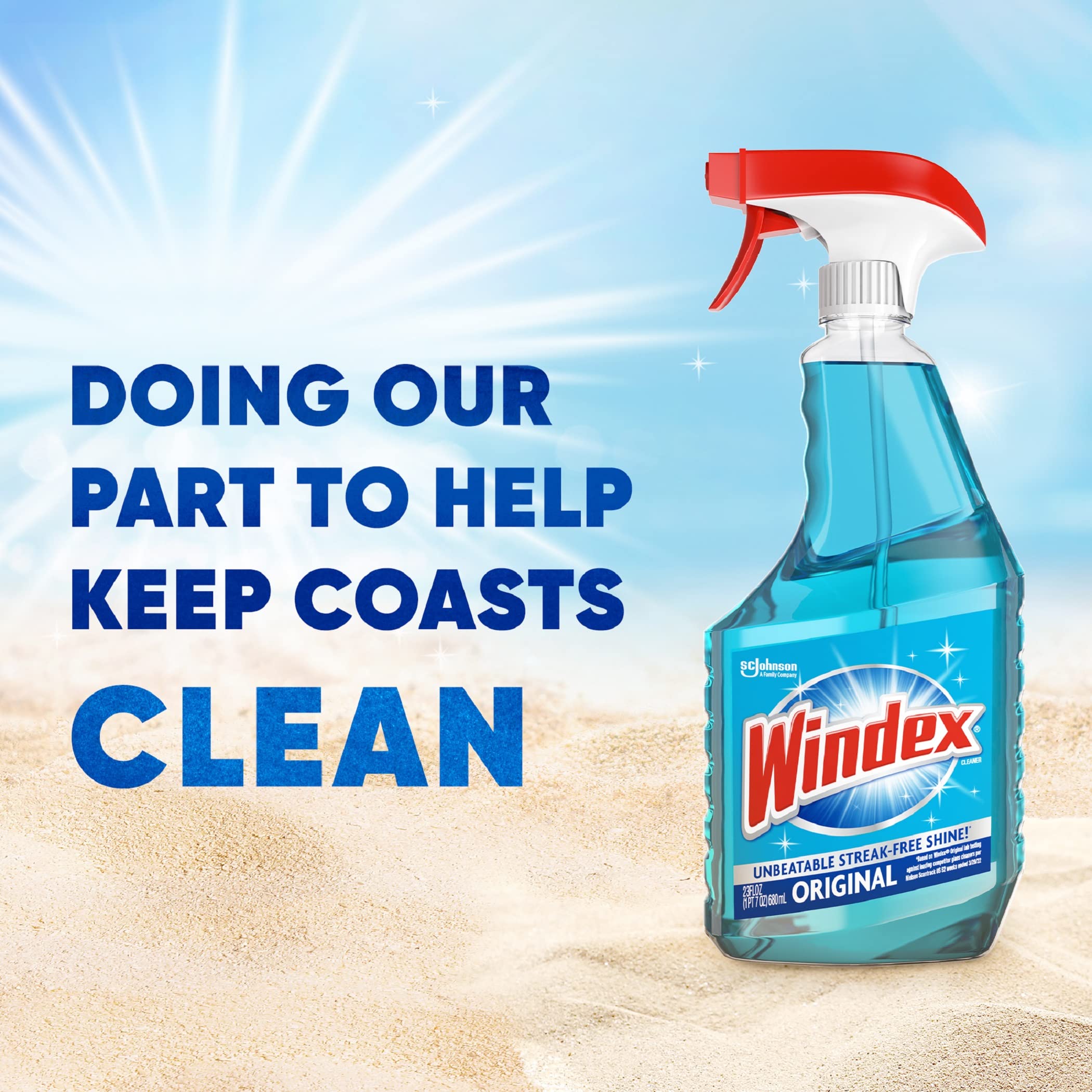 Windex Glass and Window Cleaner Spray Bottle, Bottle Made from 100% Recycled Plastic, Surface Cleaning Spray, Original Blue Scent, 23 Fl Oz (Pack of 6)