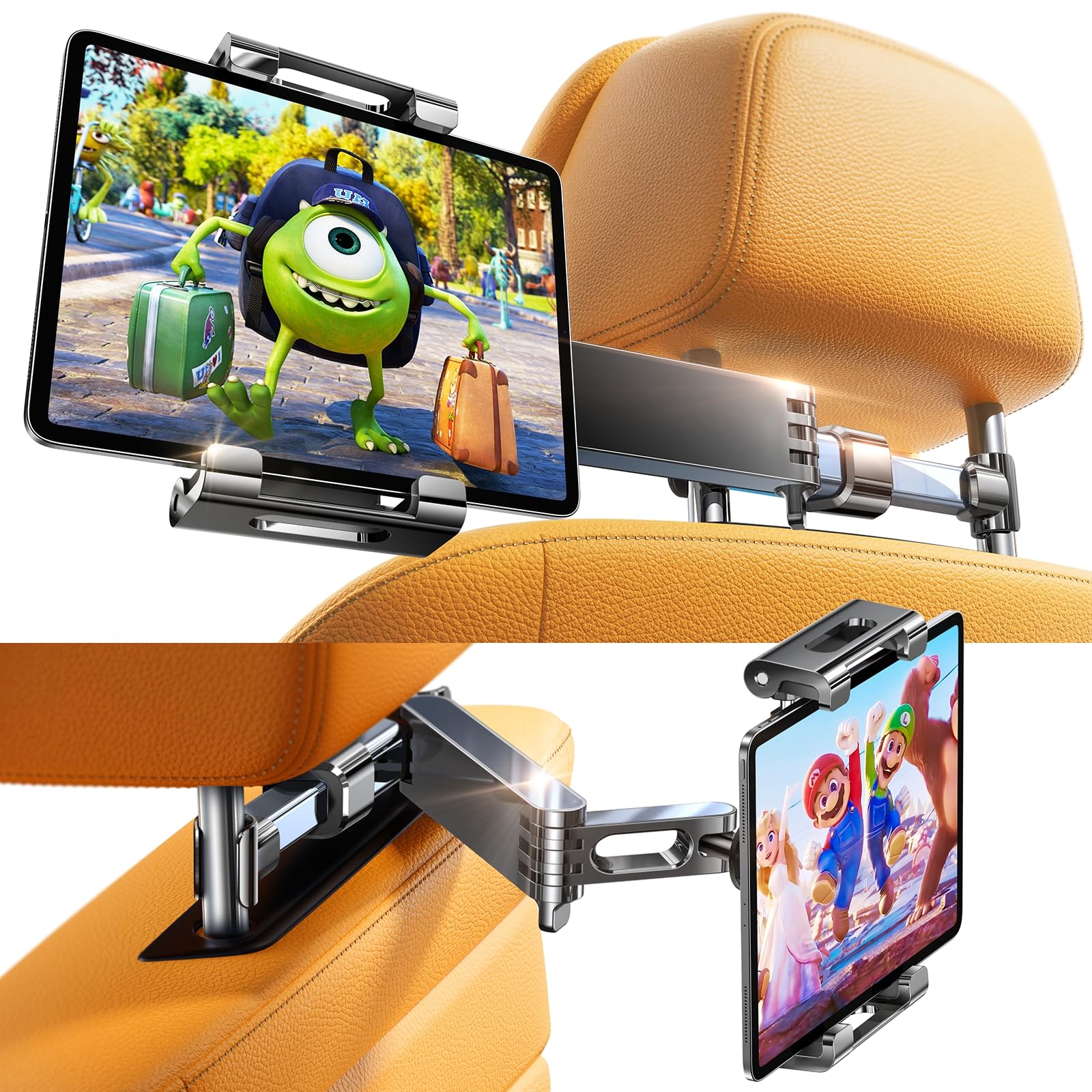 LISEN Extendable Tablet iPad Car Holder Back Seat for Kids, iPad Headrest Mount for Car, Road Trip Must Haves Essentials Tablet iPad Car Mount Accessories Compatible with 2024 iPad Pro Fire
