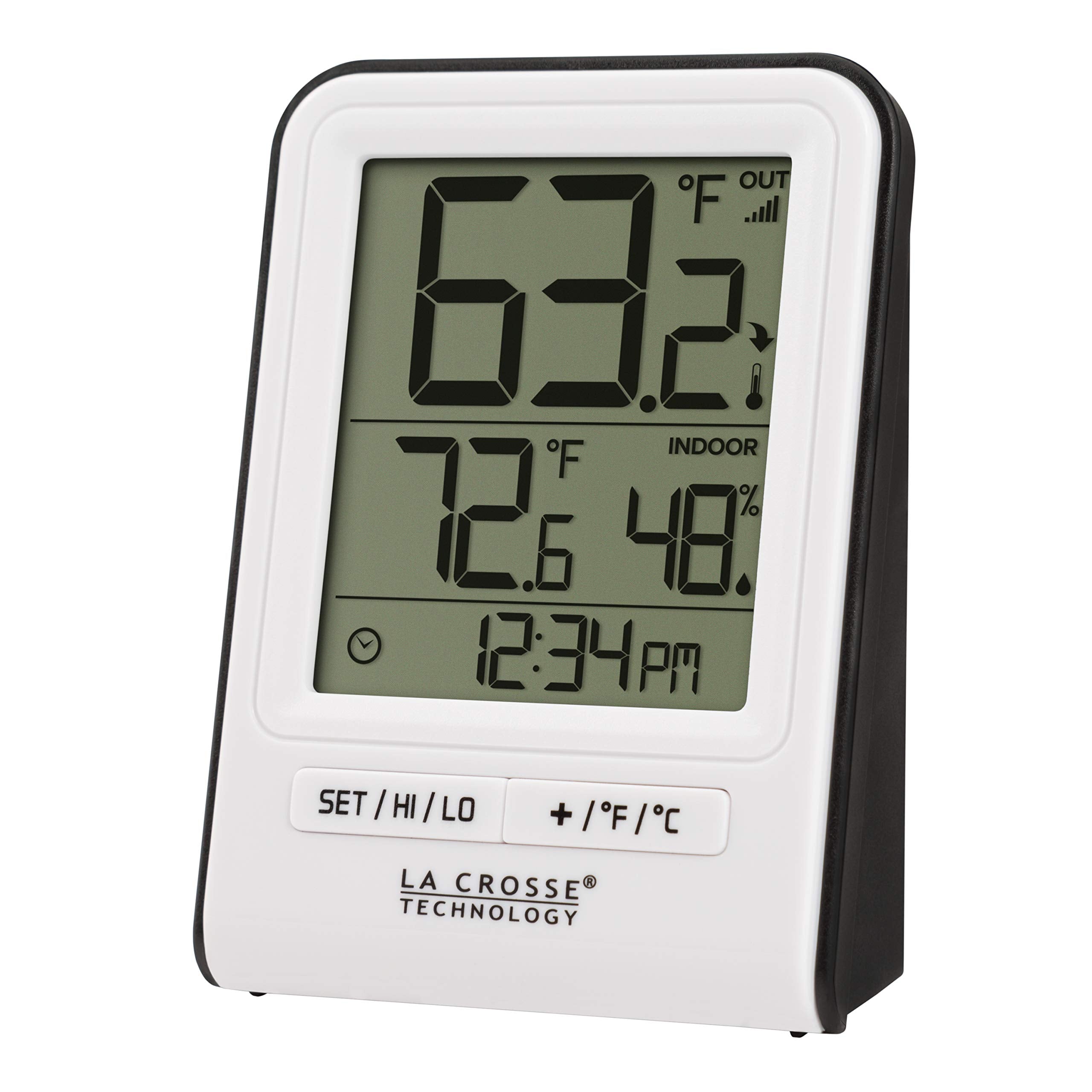 La Crosse Technology Wireless Indoor/Outdoor Temperature Monitor with Hi/Low Records, Humidity, 12/24 Hour Time - 330 Foot Transmission Range