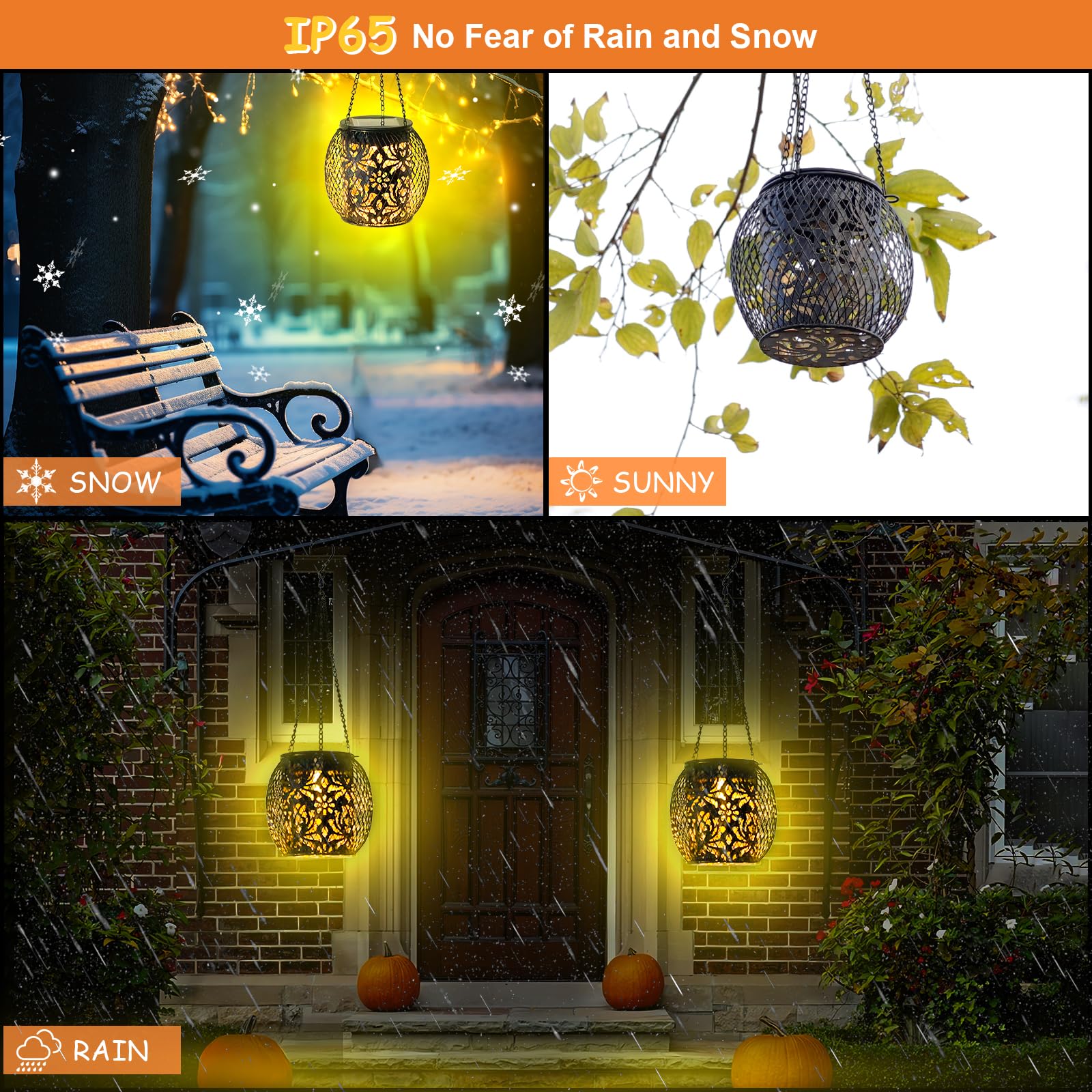 Mizmakp 2Pack Hanging Solar Lanterns Outdoor Waterproof, Upgraded Solar Lights Garden, IP65 Waterproof Metal Solar Lanterns with Pattern, Solar Garden Lights Outside for Patio Yard Porch Pathway Fence