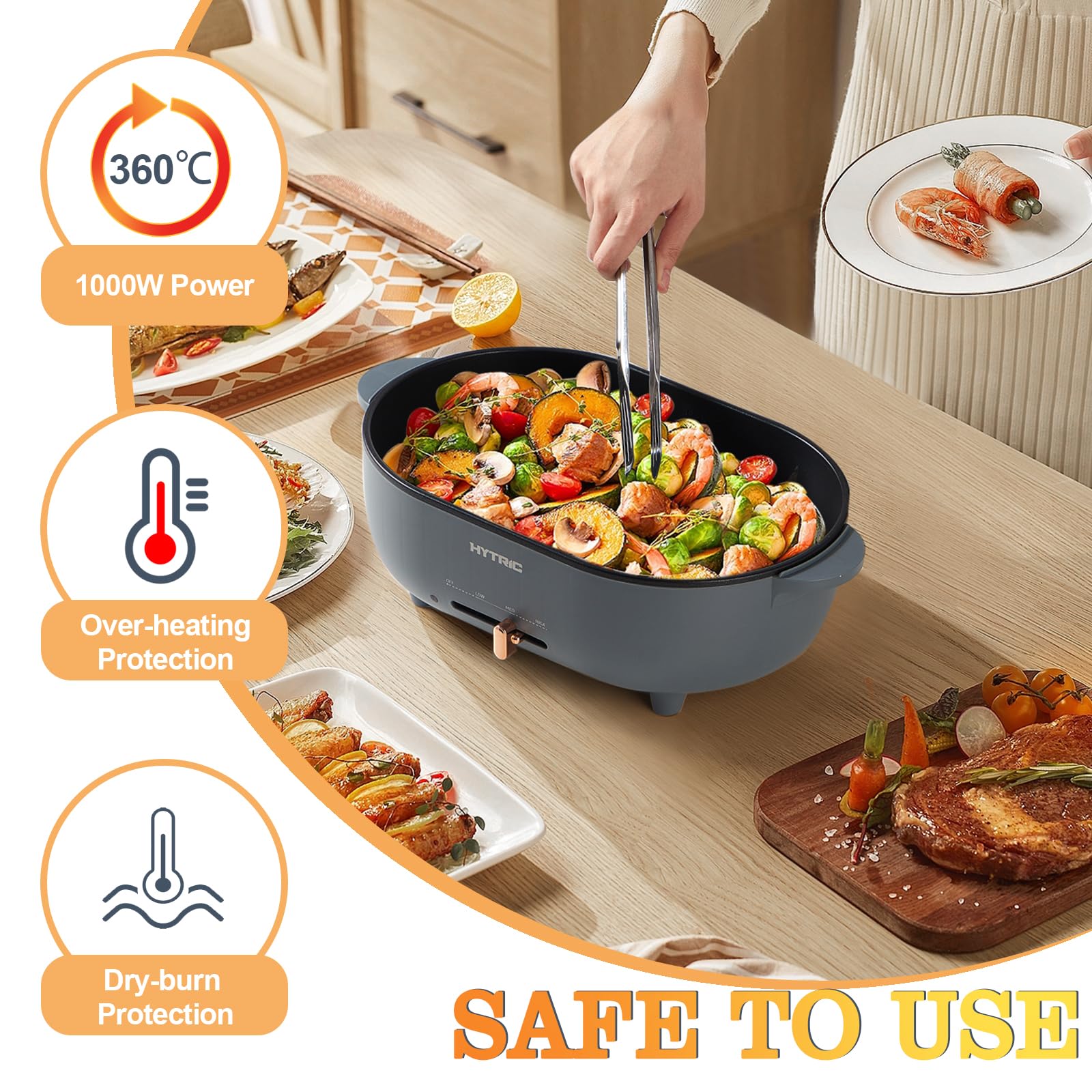 HYTRIC 3.5L Hot Pot Electric for Cooking, Shabu Shabu Hot Pot with Nonstick Coating, Multifunction Electric Pot with Power Control for Noodles, Sauté, Soup, Electric Cooker for Party, BPA-FREE