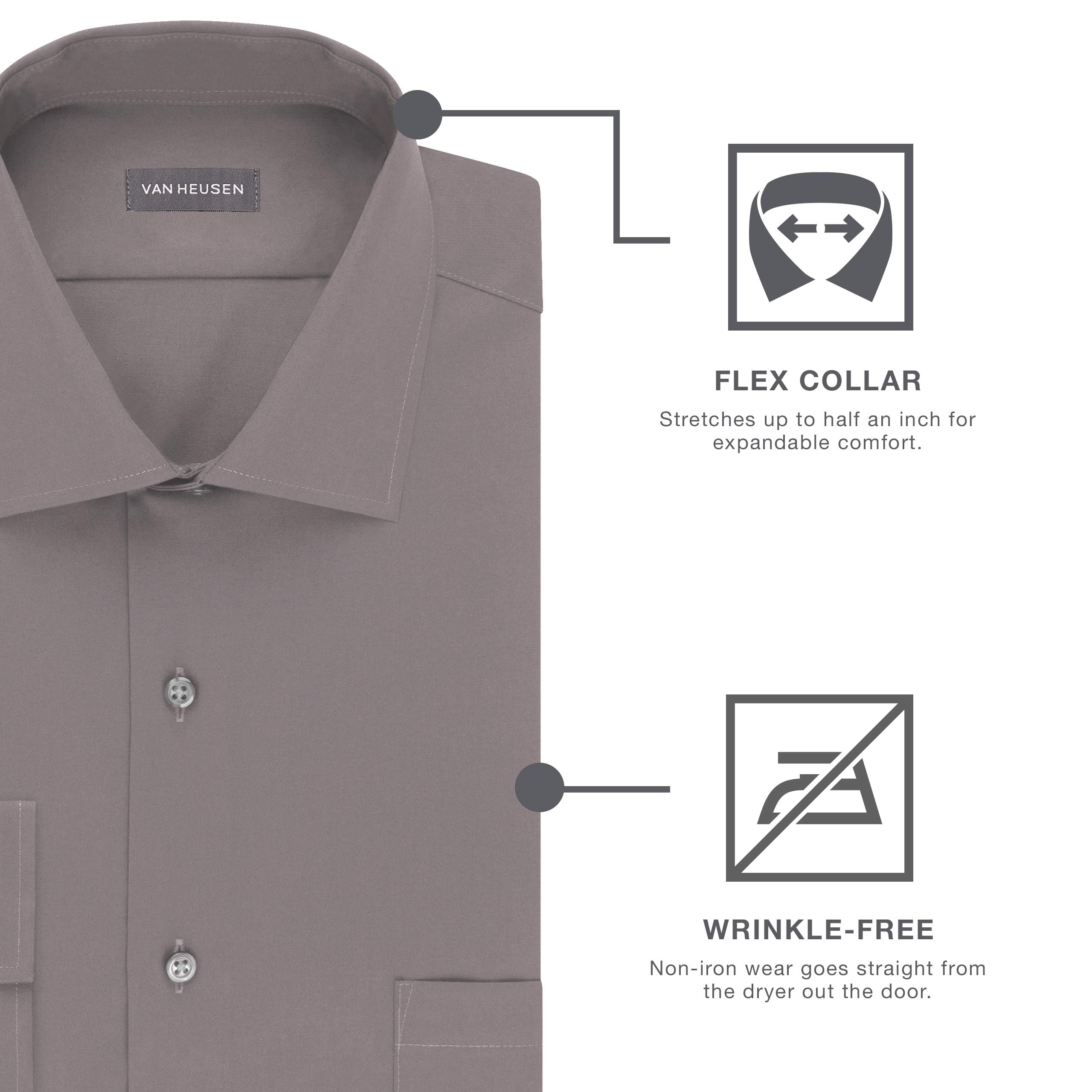 Van Heusen Men's Dress Shirt Regular Fit Flex Collar Stretch Solid, Black, 18" Neck 34"-35" Sleeve