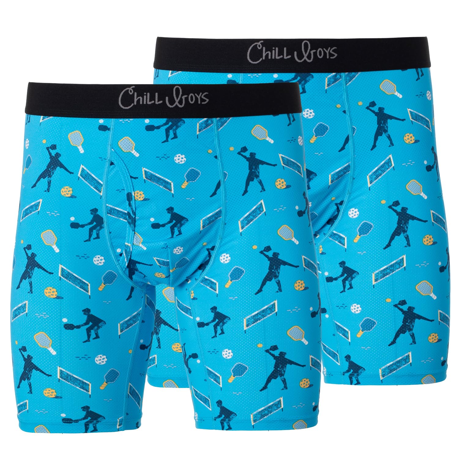 Chill Boys Cool Men's Boxer Briefs 2 Pack Pickleball Boxers. Comfortable Men's Underwear. Breathable Anti-Chafing Boxers for Men (XX-Large, Blue Pickleball Print)