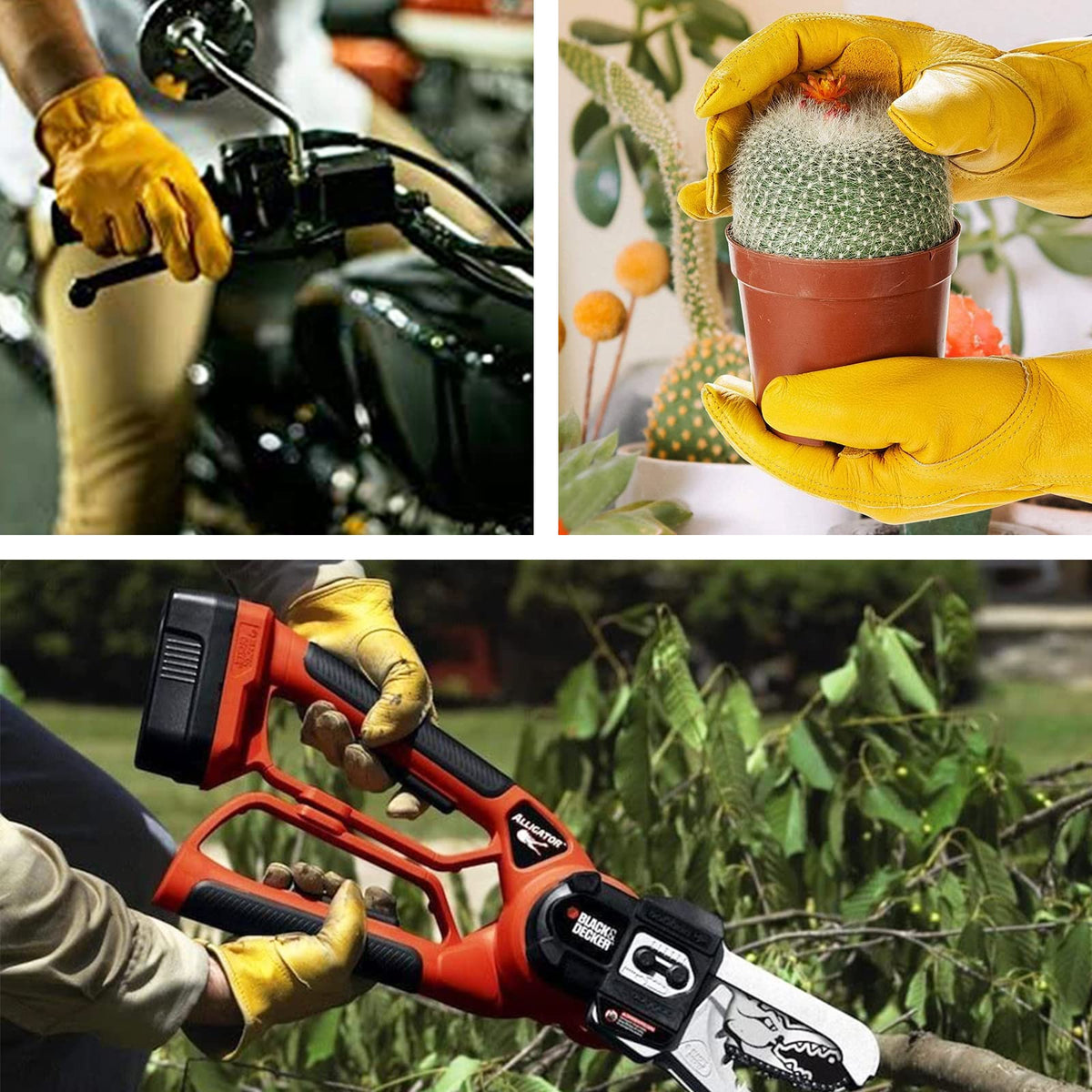 KKOYING Leather Work Gloves for Men & Women, Gardening Gloves, Reinforced Durable Cowhide Work Gloves, Puncture & Cut Resistant (Medium)