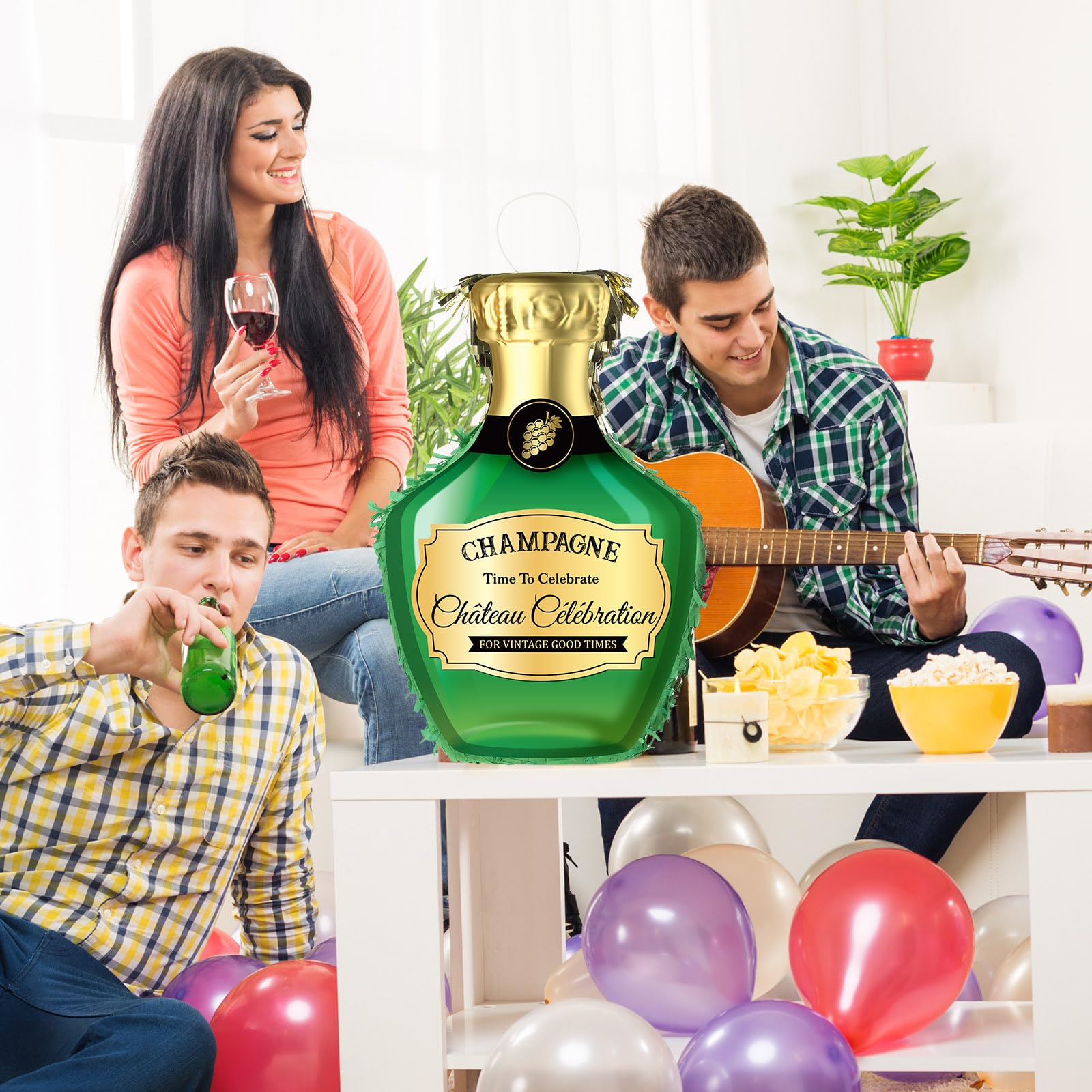Panelee Adult Pinata with Stick Tassel Blindfold Confetti Beer Mug Pinatas Champagne Whisky Tequila Bottle Pinata Set for Adult Women Men Bachelor Birthday Wedding Anniversary Party (Fresh Champagne)