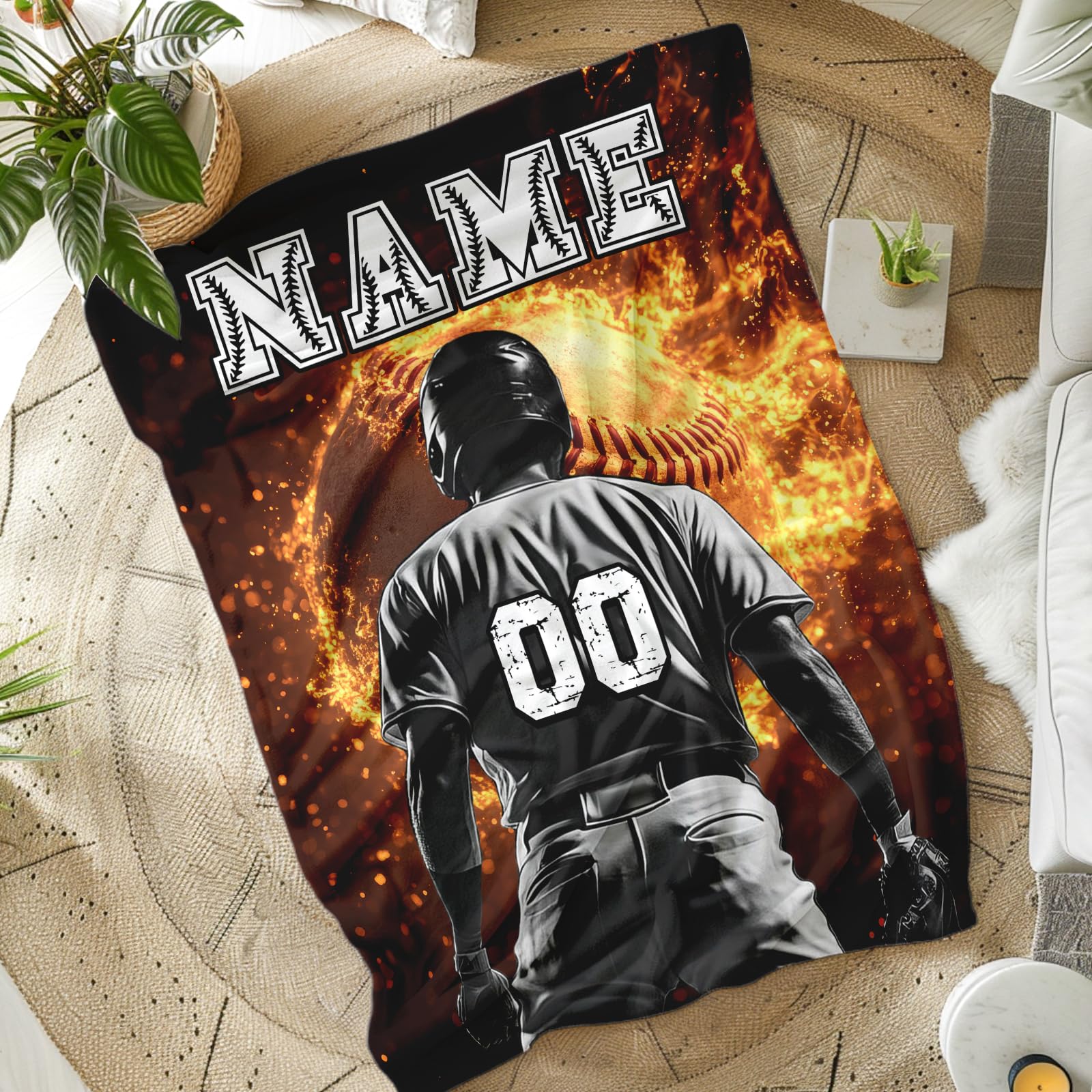 Custom with Name Kids Blankets - 50x40 Inches Small Baseball Themed Gifts for Teens, Boys 8-12, Sports Soft, Cozy & Warm Blanket for Couch, Sofa - Baseball Stuff Gifts for Team Players