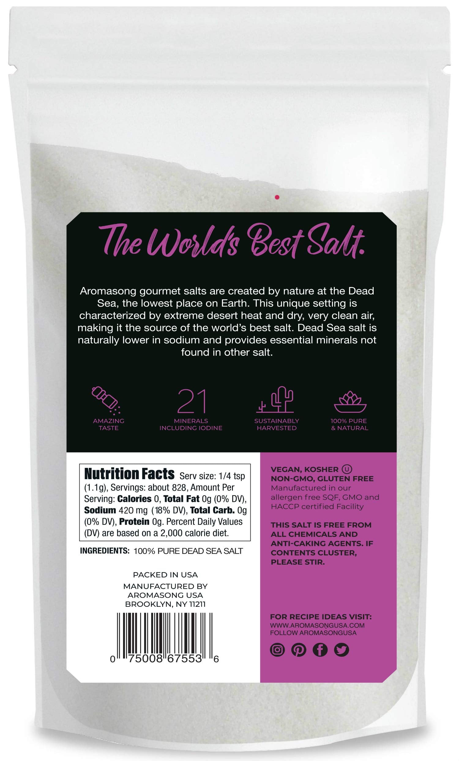 Aromasong 100% Natural Sea Salt Bulk Food Grade 19 Lb, Coarse Grain, Large Resealable Bag, Pure Gluten Free Unrefined Dead Sea Salt - Grinder Refill For Daily Cooking, Canning & Pickling. (Packaging May Vary)