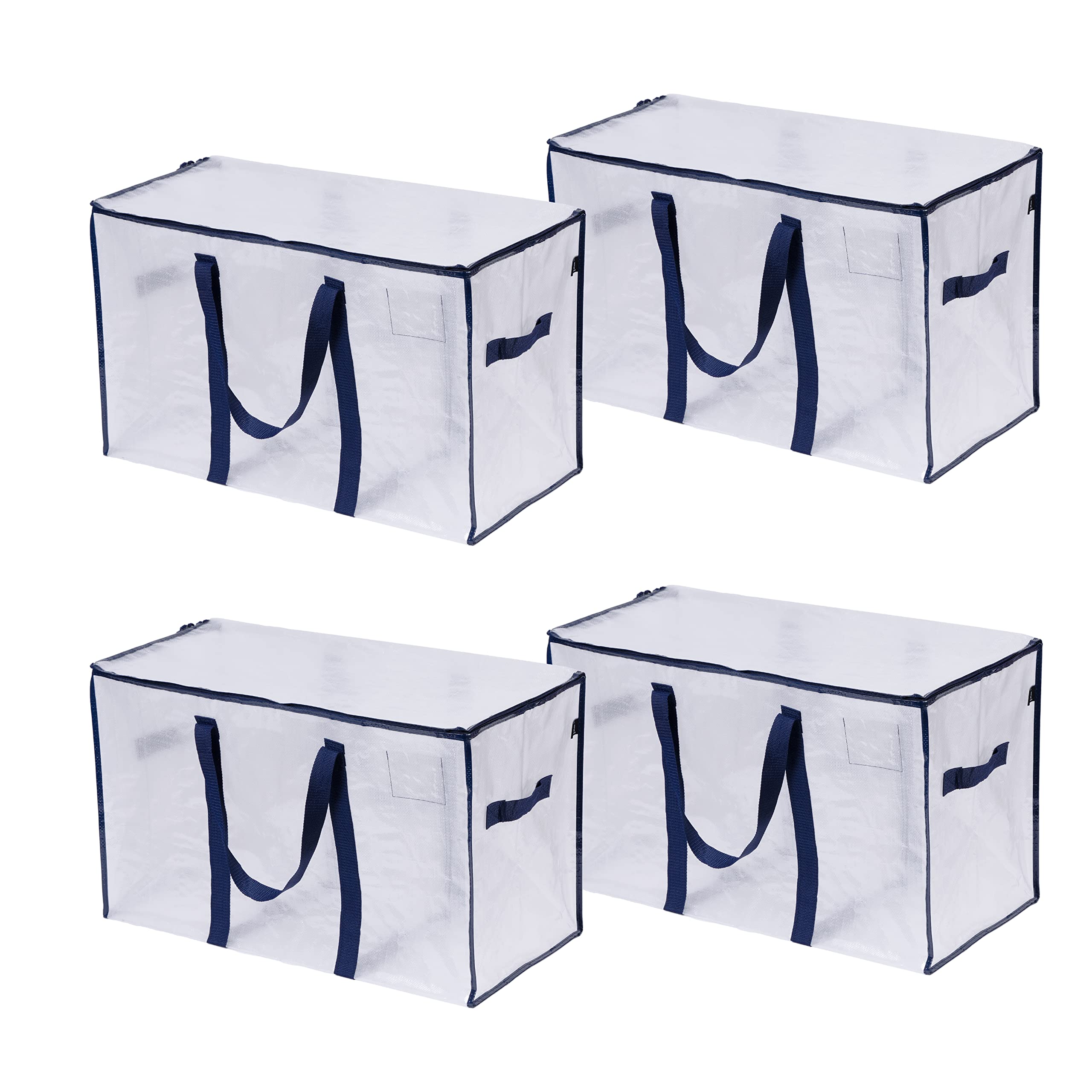 VENO 4 Pack Moving Bags, Moving Supplies, Moving Boxes, College Packing Storage Boxes with Lids Alternative, Heavy Duty Totes, Extra Large, Sturdy Handles, Zipper, for Packaging (Clear, 4 Pack)