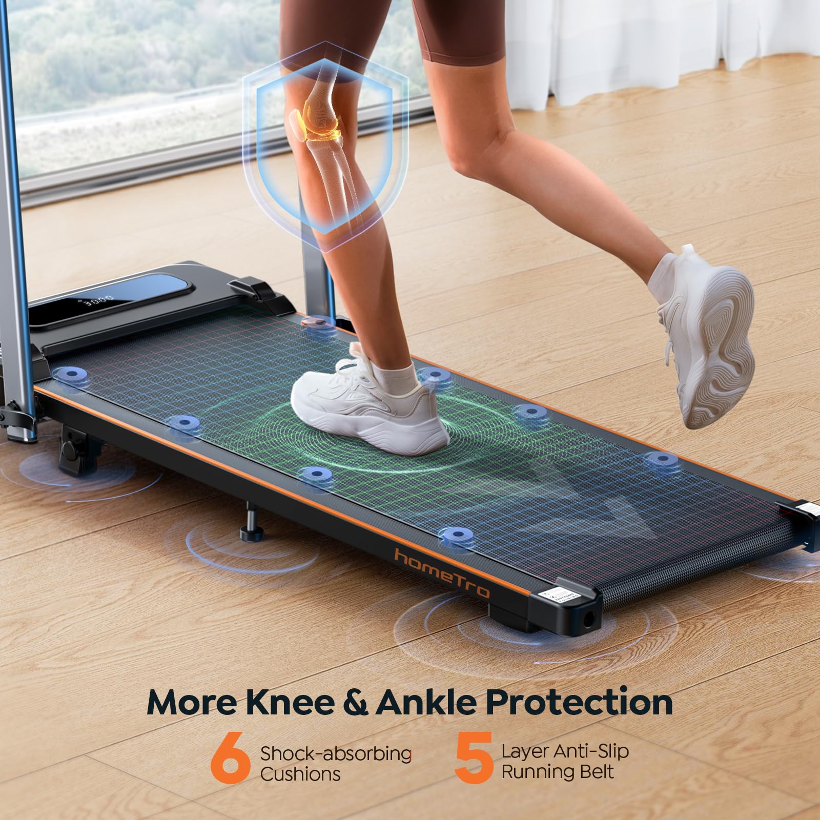 Hometro Foldable Treadmill with 7% Incline, Portable Under Desk Folding Walking Pad 0.6-7.5mph with Handle, Remote and App, 265lbs,No Assembly Needed