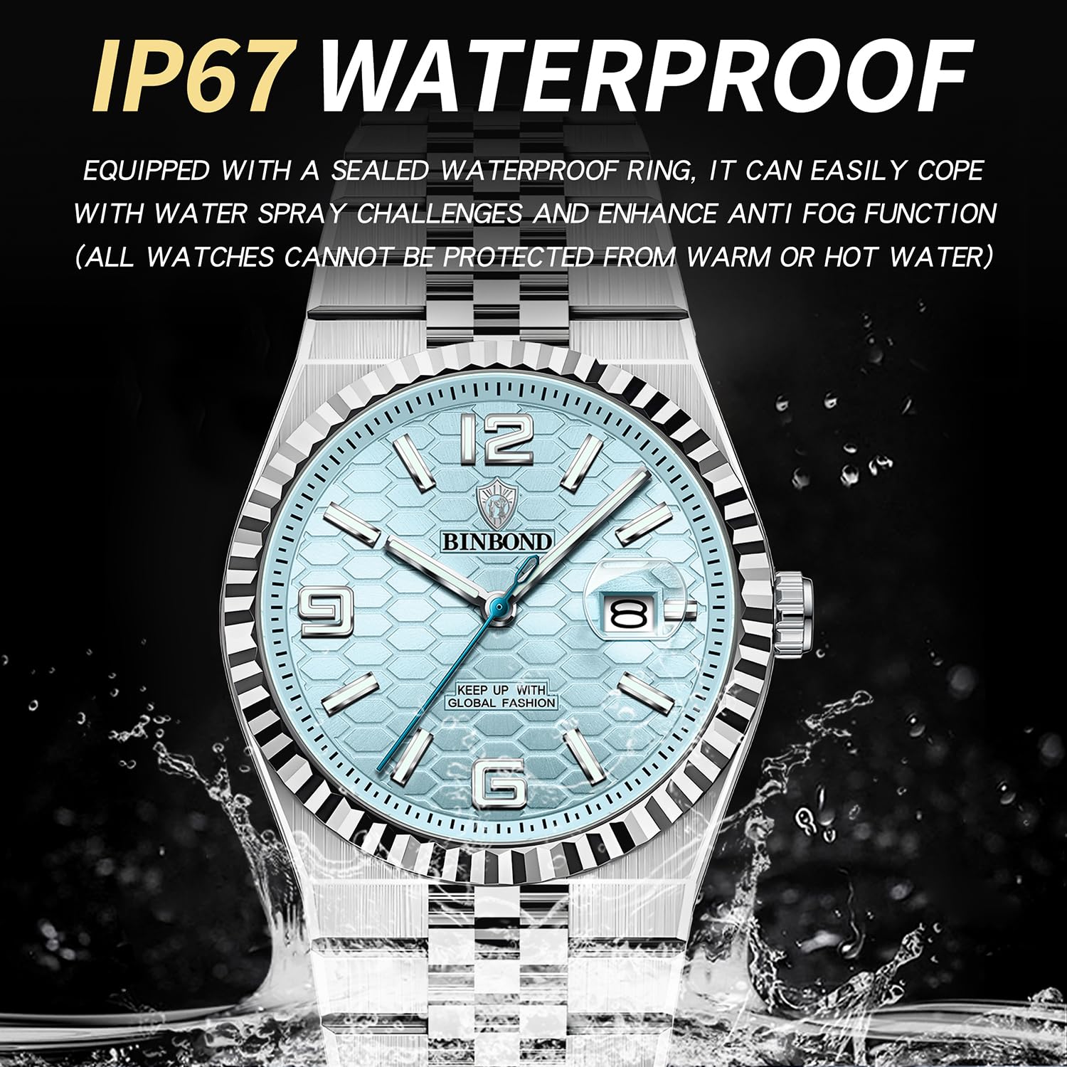 Men's Modern Wristwatch with 3D Textured Dial, Luminous Hands, 30M Water Resistant, Stainless Steel Strap & Quartz Movement, 40mm Slim Designv (Light Blue)