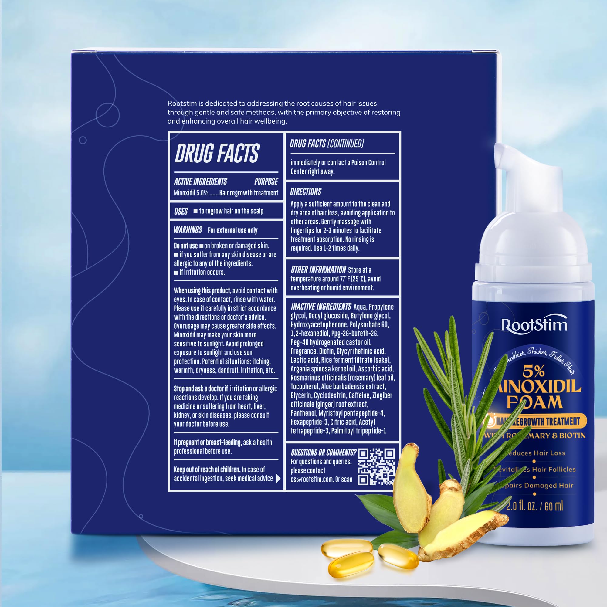 RootStim 5% Minoxidil Foam for men and women, Extra Strength Hair Regrowth Treatment for Thinning Hair and Hair Loss, Hair Follicle Health – Thicker, Fuller Hair Growth Solution 6 FL.OZ