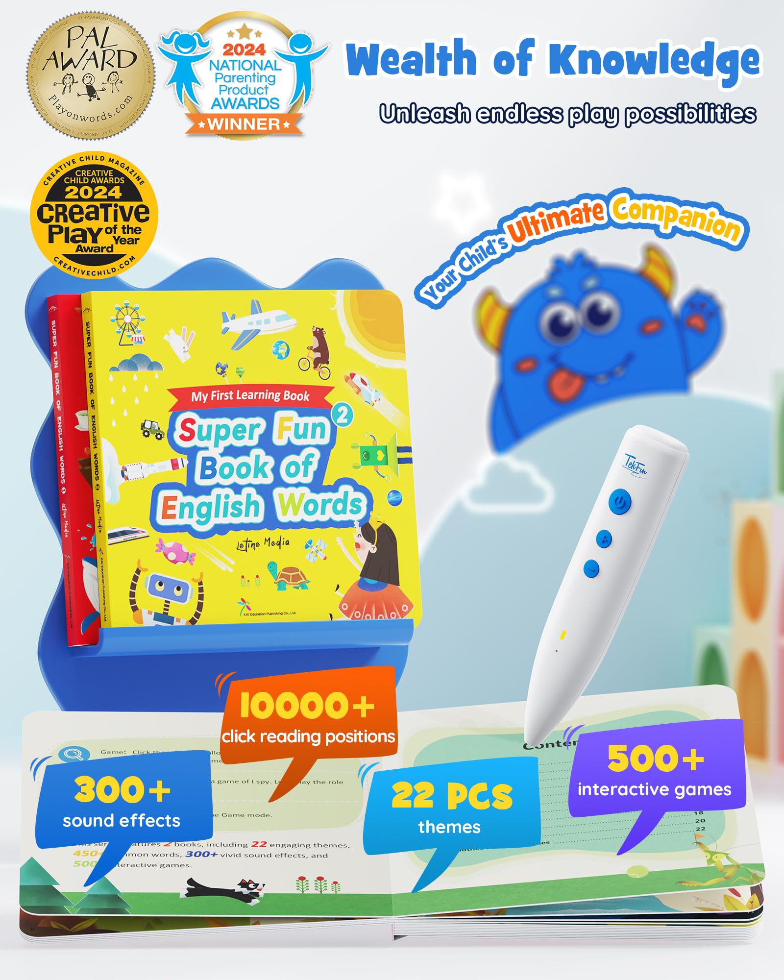 TEKFUN Learn to Read Sound Books with Talking Pen, Educational Autism Sensory Toys for Kids, 500+ Learning Activities, Toddler Birthday Gifts for Boys Girls Ages 1-6