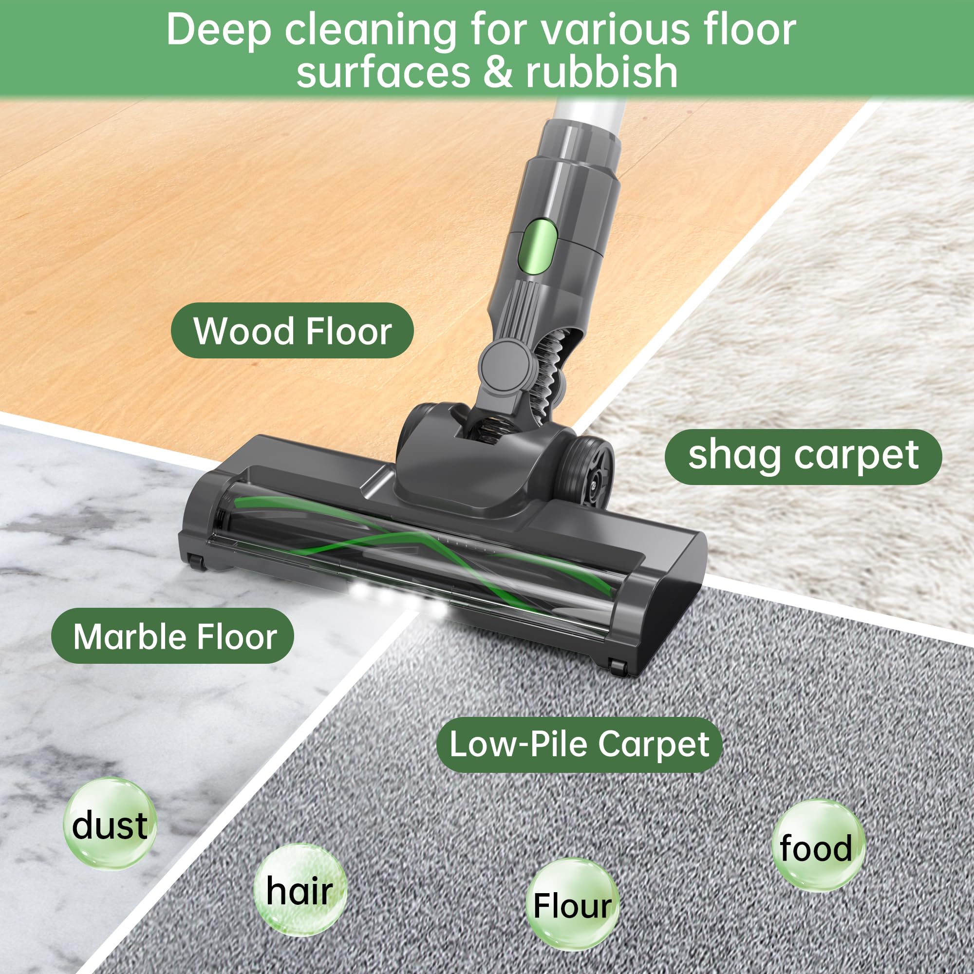 ENCHE Cordless Vacuum Cleaner, 45000pa 450W Stick Vacuum,6-in-1 Rechargeable Vacuum with LED Display,50mins Runtime,Lightweight with LED Headlights for Hardwood Floor Low-Pile Carpet Pet Hair