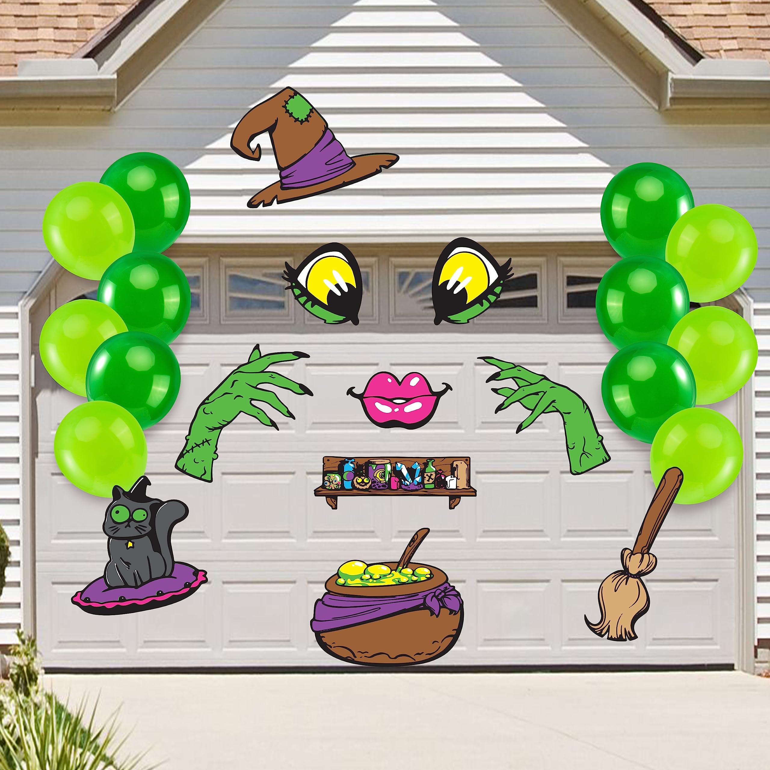 JOYIN Halloween Witch Trunk or Treat Car Decorations Kit for SUV, Witch hat Balloons Cauldron Witch Broom Black Cat Car Stickers Vehicle Van Garage Door Entryway Archway Halloween Decorations Outside