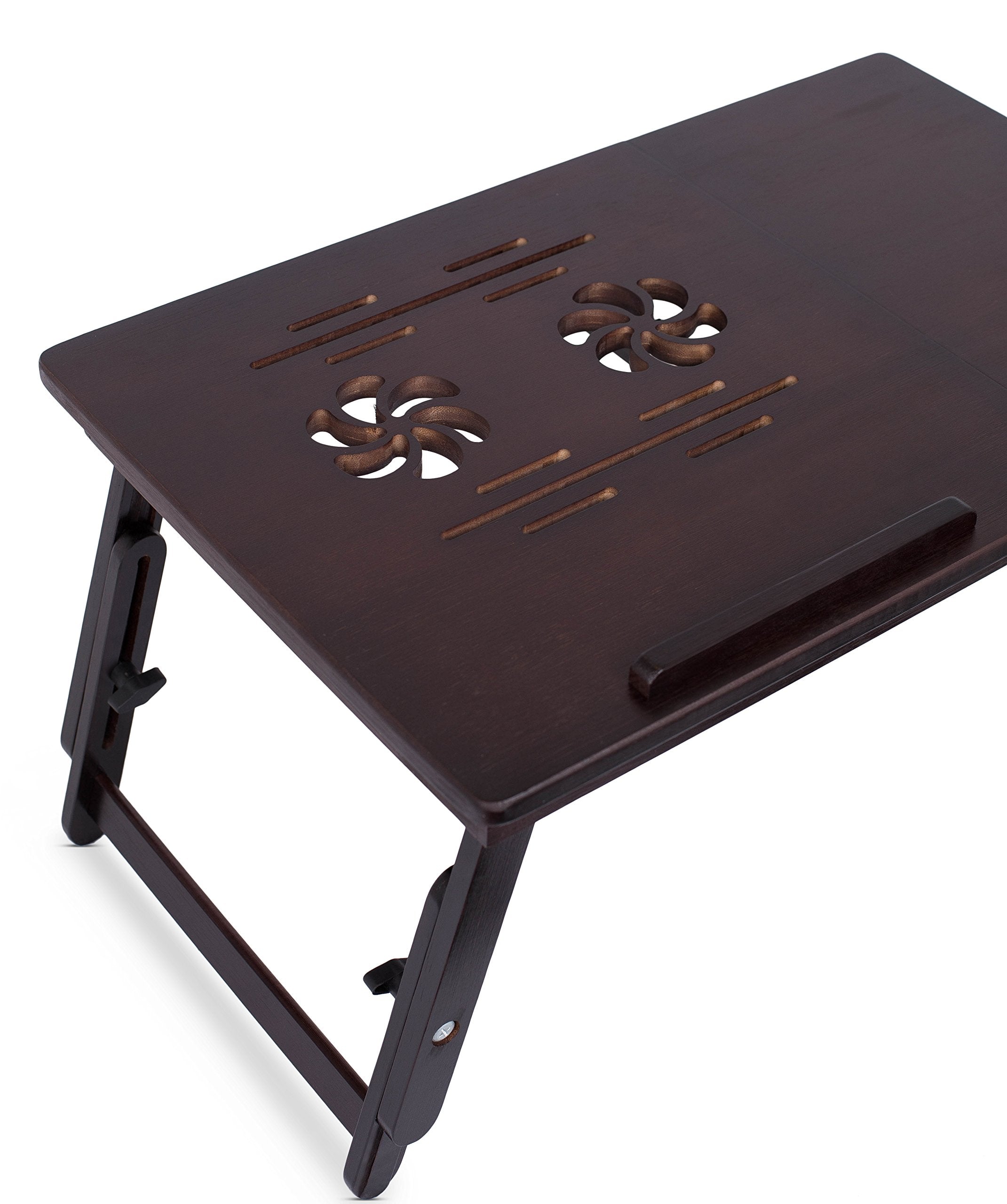 Sofia + Sam Multi Tasking & Ventilated Lap Desk | Folding & Standing Adjustable Wooden Laptop Bed Tray - Table w/Legs | Magnetic Pullout Drawer & Charger Storage | Fits Laptops Up to 15" | Walnut