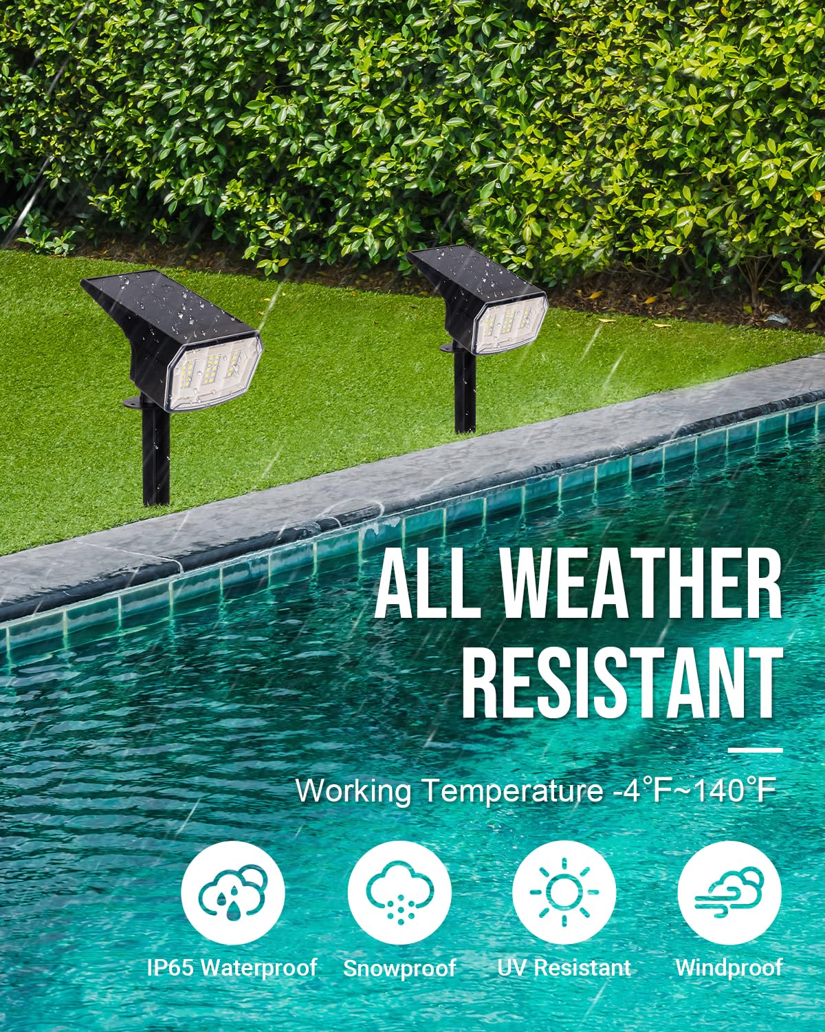 AUDERWIN Solar Spot Lights Outdoor Waterproof 4 Pack IP65, 63 LED 3 Lighting Modes Spotlights for Yard Garden House Garage Pathway