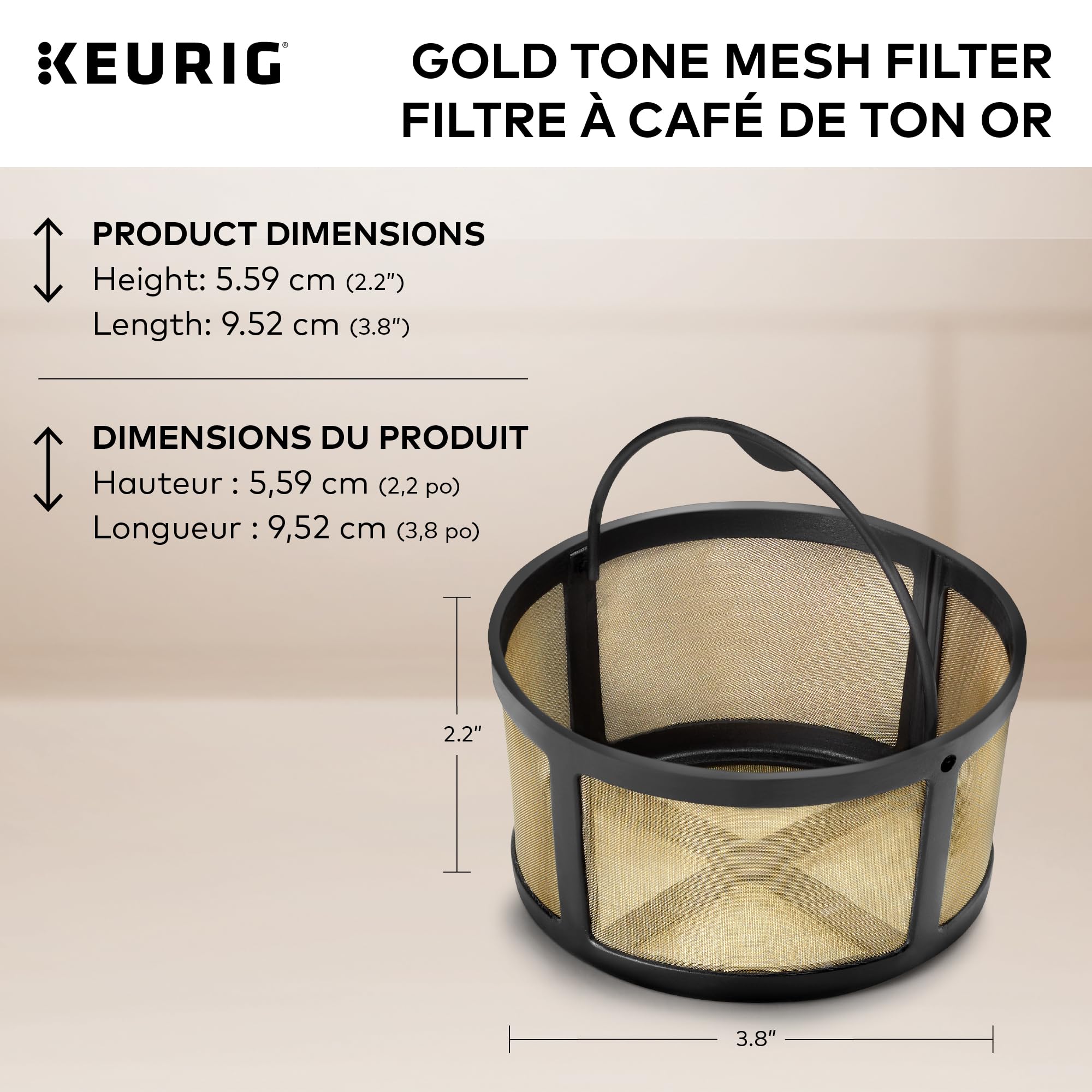 Keurig Reusable Mesh Ground Coffee Filter, Compatible with K-Duo Essentials and K-Duo Brewers only, Eco-Friendly Way to Brew a Carafe, Gold Tone Mesh