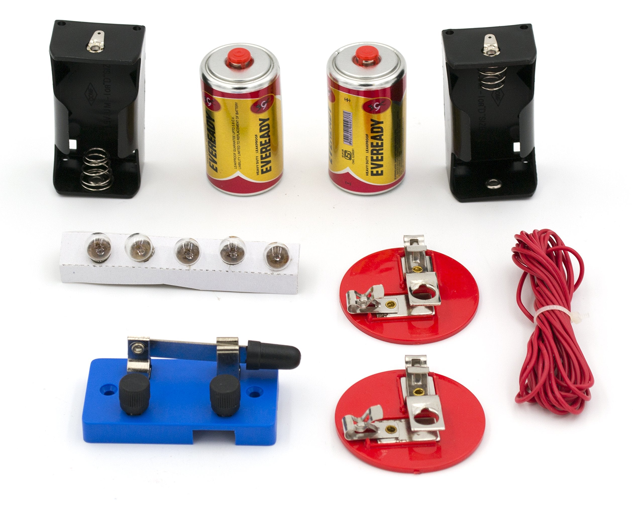 EISCO Simple Circuit Kit - Electricity Kit for Building Basic, Parallel & Series Circuits - Includes Batteries, Wire, Bulbs, Knife Switch, Holders & Experiment Guide