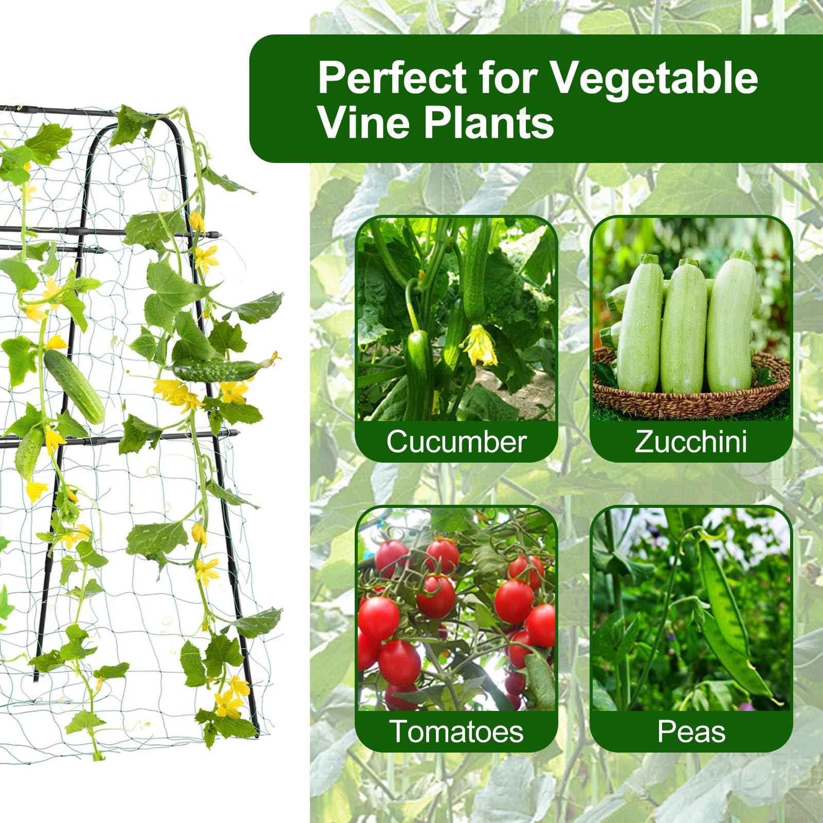 Garden Trellis for Climbing Plants Outdoor | Metal Plant Support for Outdoor Vegetables/Fruits/Flowers Vines | Large Garden Arch Cucumber Trellis with Nylon Garden Netting, 63" Hx 63" L, Black