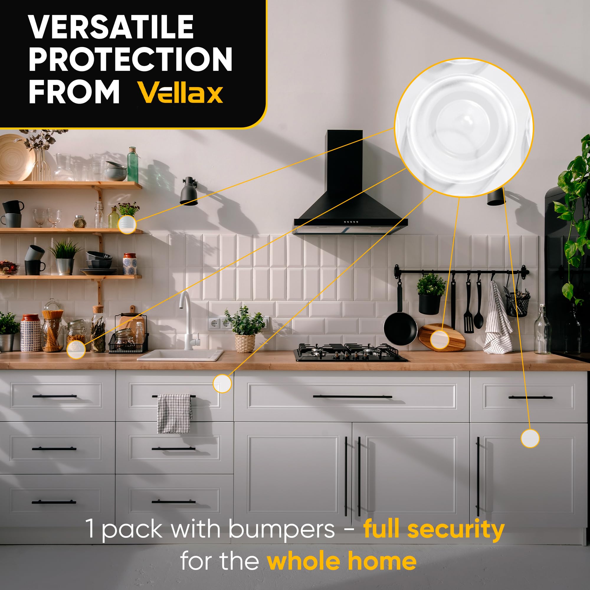 Vellax 64 Clear Silicone Bumper Pads & 128 Self Adhesive Cabinet Door Bumpers - Self-Adhesive Sound Dampening Stops with Jelly Button Shape Design for Cabinet Doors, Drawers, Cupboards, Glass Surfaces