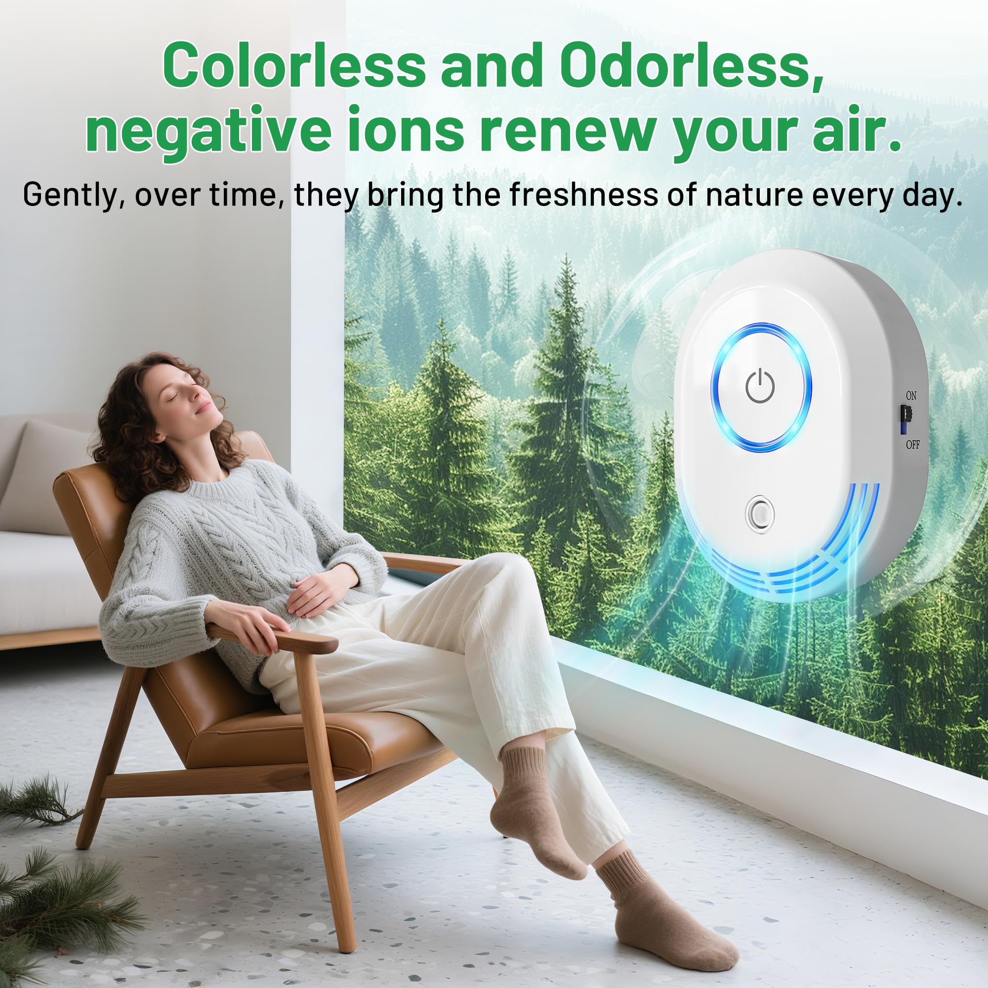 Plug in Air Ionizers 60 Million Negative Ions Out Put, 2 in 1 Ozone Odor Eliminator and Air Ionizers for Home, Kitchen, Bedroom, Office, Mini Air Cleaner for Dust, Smoke, Pets, 2 Pack