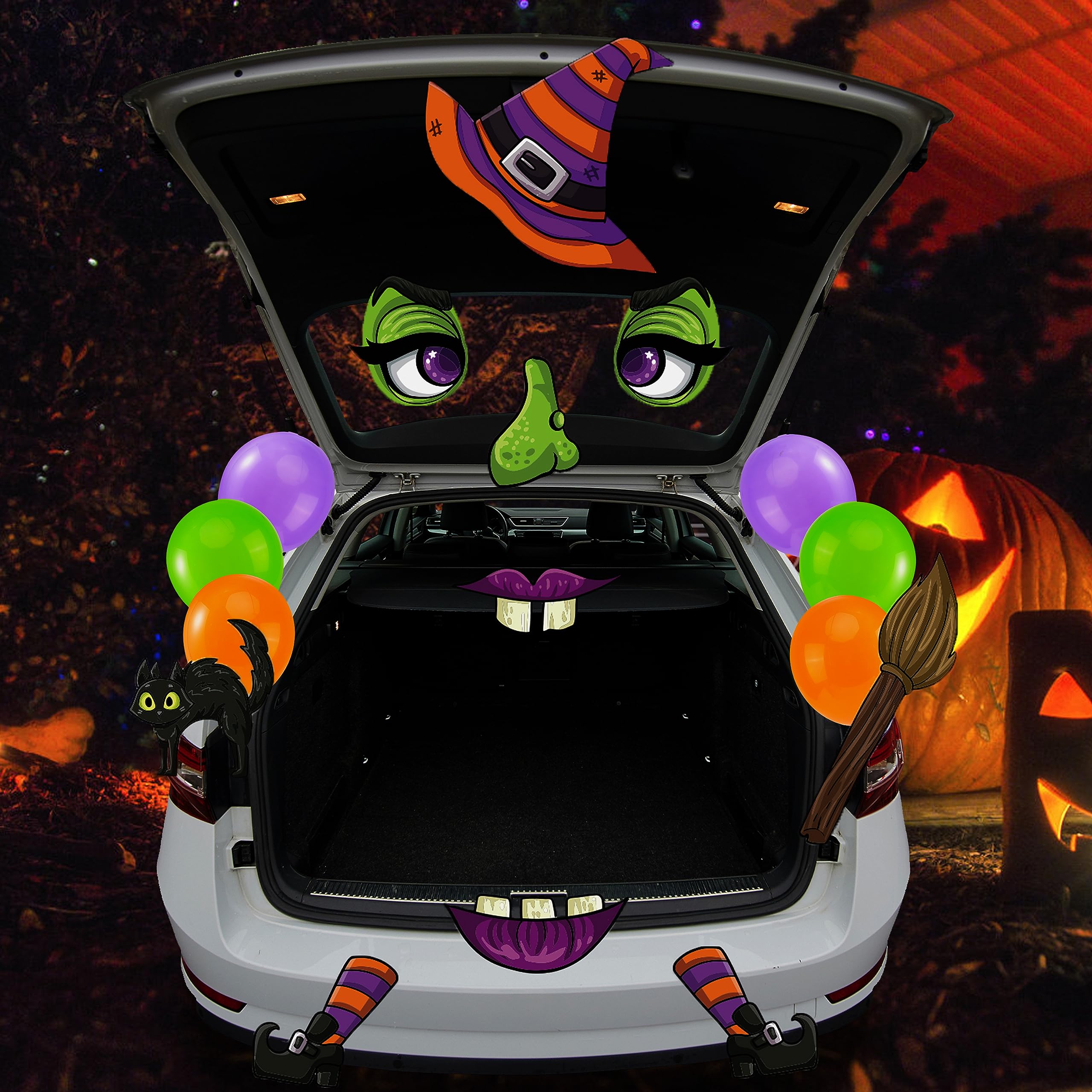 JOYIN Trunk Or Treat Car Decorations Kit Halloween Decorations Outdoor Indoor Witch Decor Car Stickers, Haunted House SUV Trunk Archway Car Garage Lawn Balloons