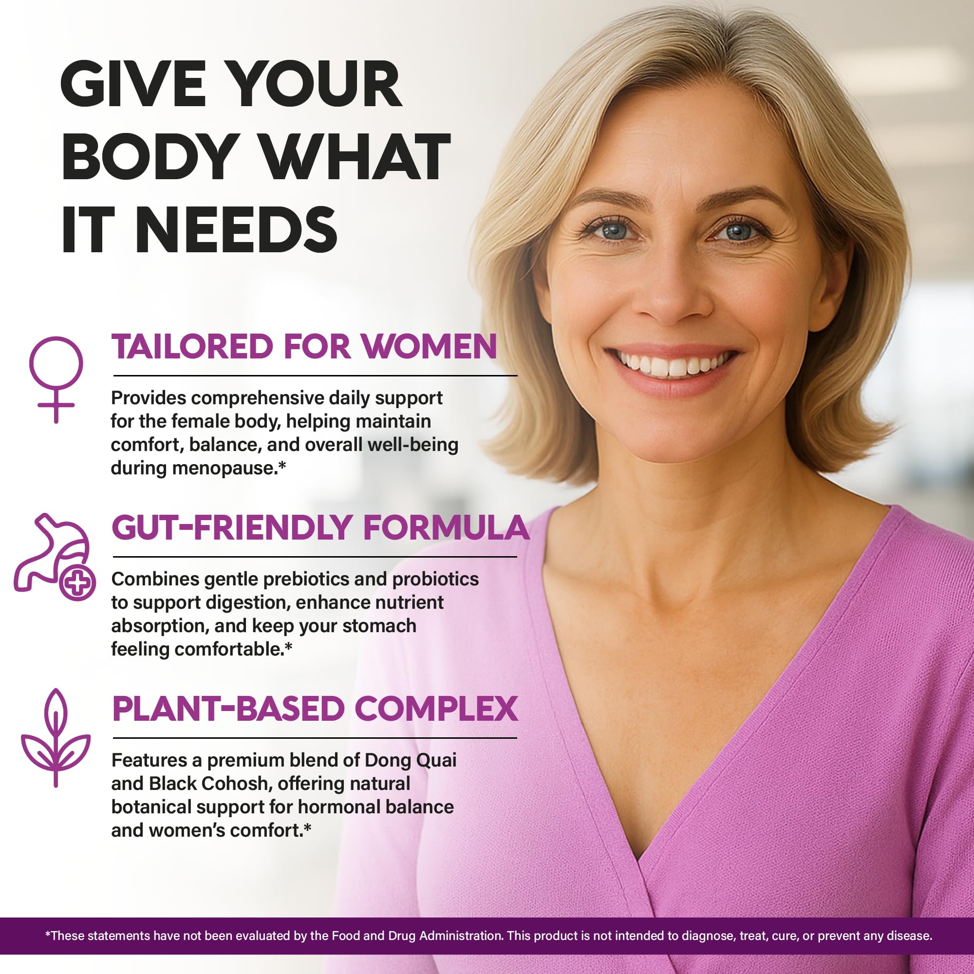 Menopause Supplements for Women - Dong Quai, Black Cohosh, Pre & Probiotics - Sweats & Hot Flashes Relief - Digestion, Sleep & Mood Support - 25-in-1 Perimenopause Complex - Made in USA - 60 Capsules