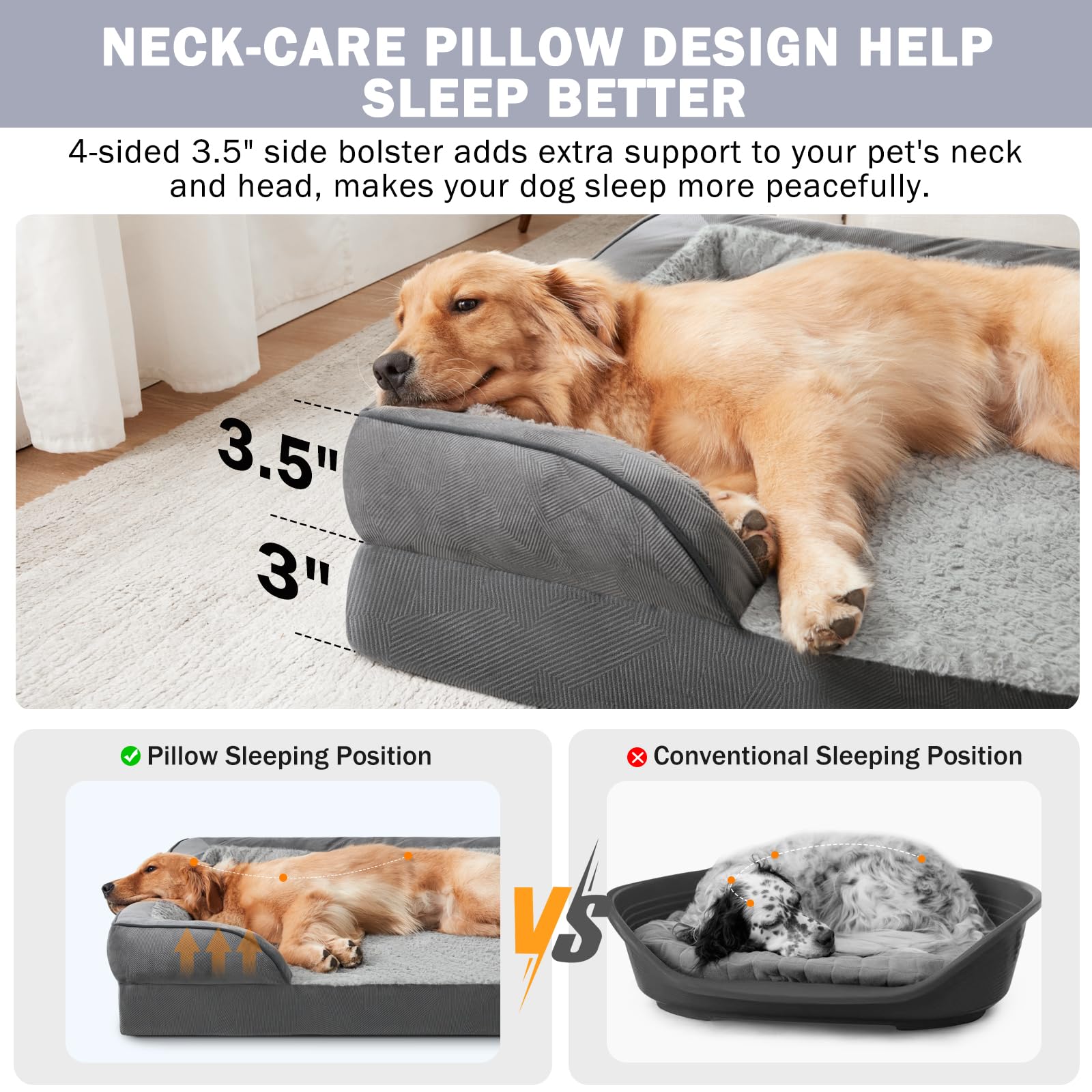 INVENHO Orthopedic Dog Beds Large Sized Dog, XL Washable Dog Sofa Bed Large, Egg-Crate Foam Dog Couch Bed with Washable Removable Cover, Waterproof Lining and Nonskid Bottom