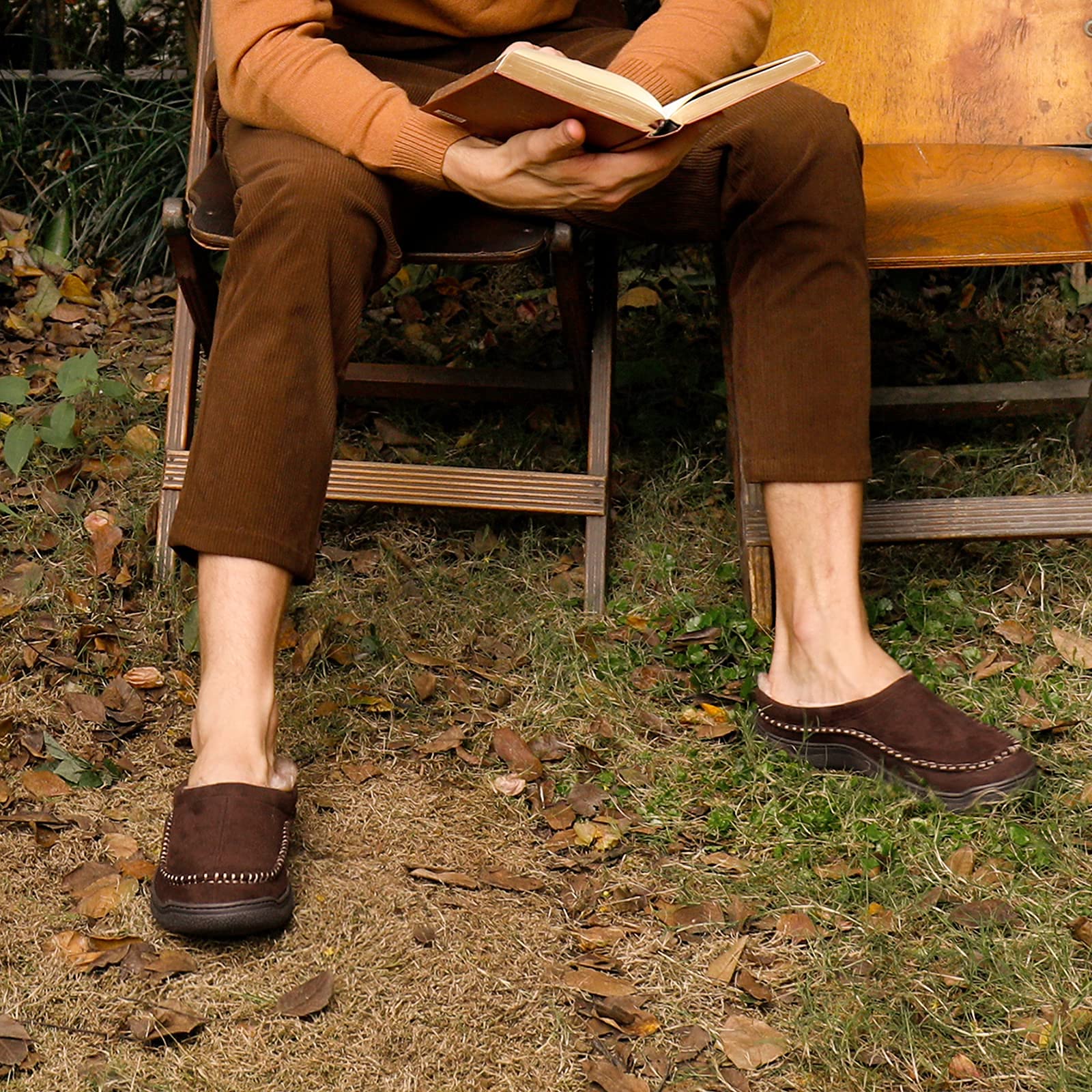 Zigzagger Men's Slip On Moccasin Slippers, Indoor/Outdoor Warm Fuzzy Comfy House Shoes, Fluffy Wide Loafer Slippers,Coffee, 9-10 D(M) US