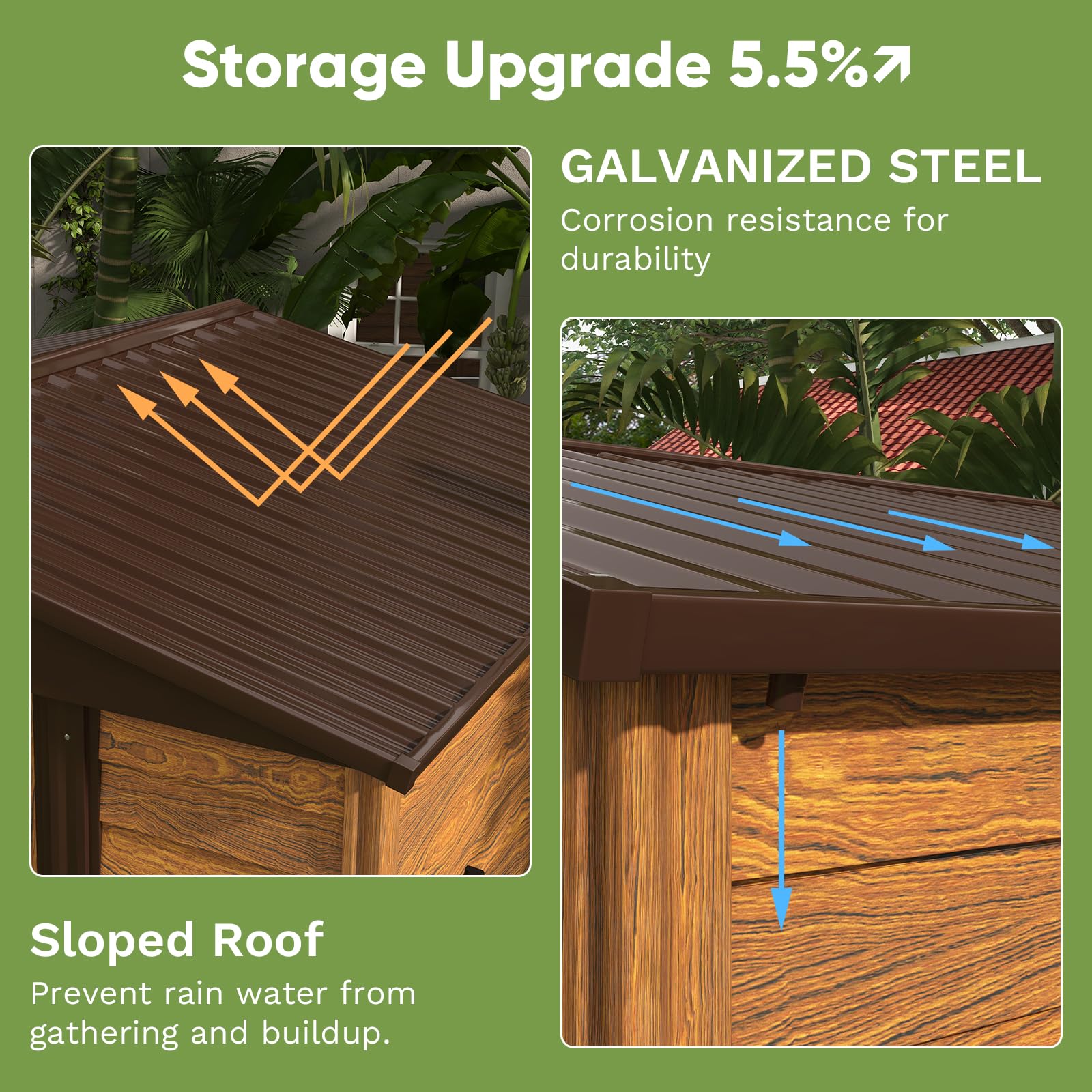 Patiowell 8x6 FT Wood Look Outdoor Storage Shed,Garden Tool Storage Shed with Sloping Roof and Double Lockable Sliding Door, Metal Shed for Garden Backyard Patio Lawn