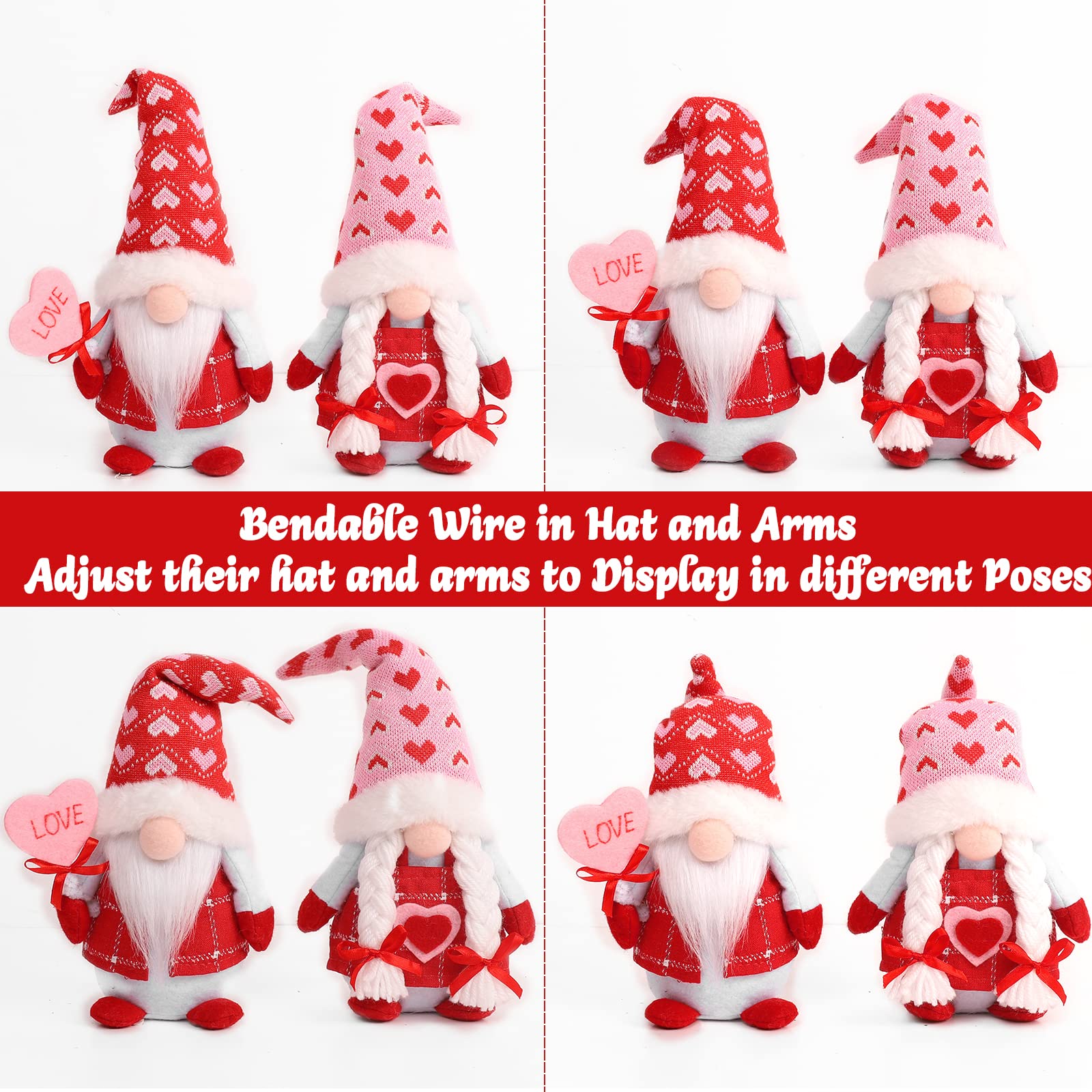 CRCZK Valentine's Day Gnomes Plush Decor, 2 Pack Mr & Mrs Handmade Tomte Swedish Gnome, Valentines decorationes Home Table Elf Gnomes Ornaments -Sweet Valentine's Day Present