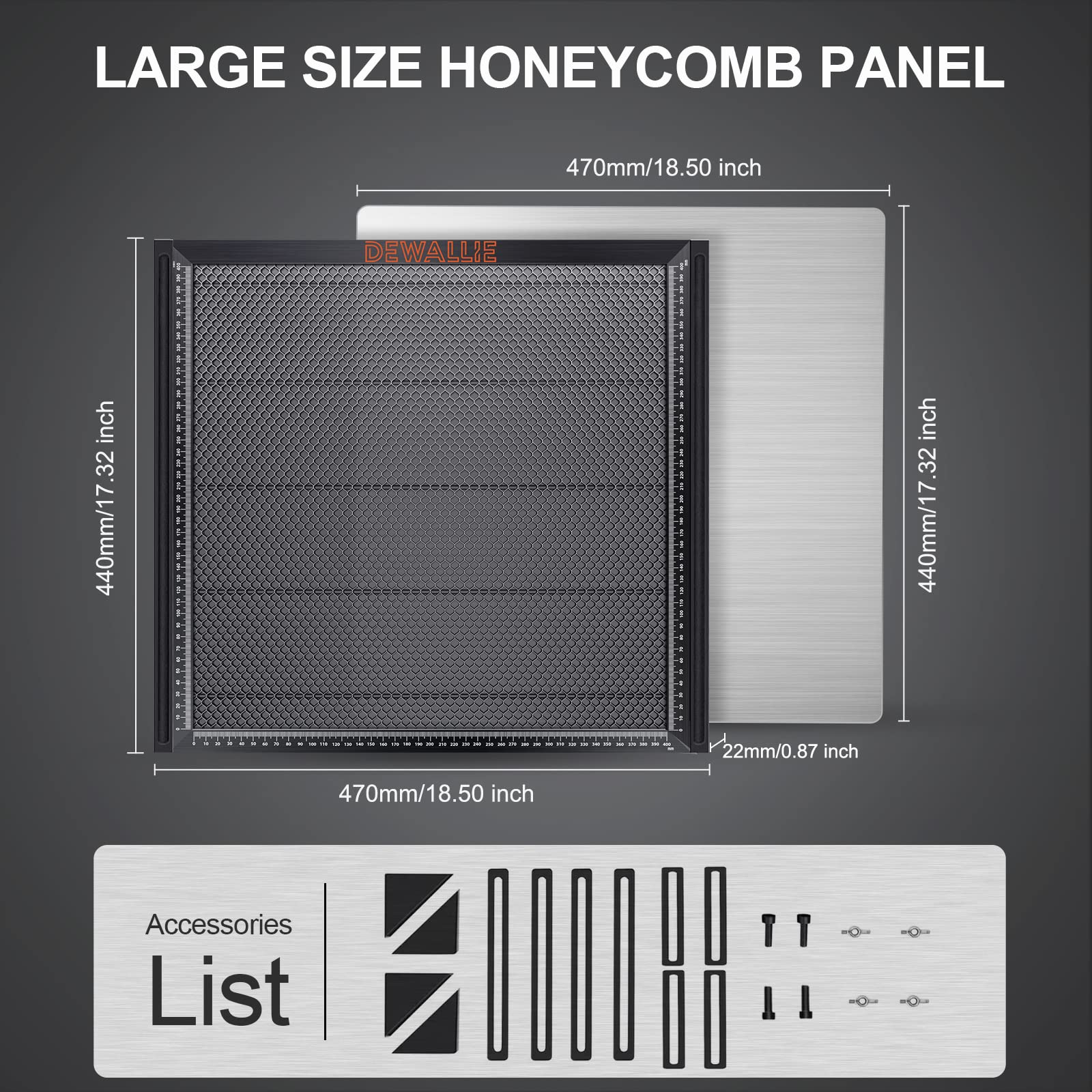 DEWALLIE Honeycomb Laser Bed, 18.5x17.32x0.87'' Honeycomb Working Table for Xtool D1 and D1 Pro Laser Engraver and Cutter, Fixture Design & Table-Protecting, Black