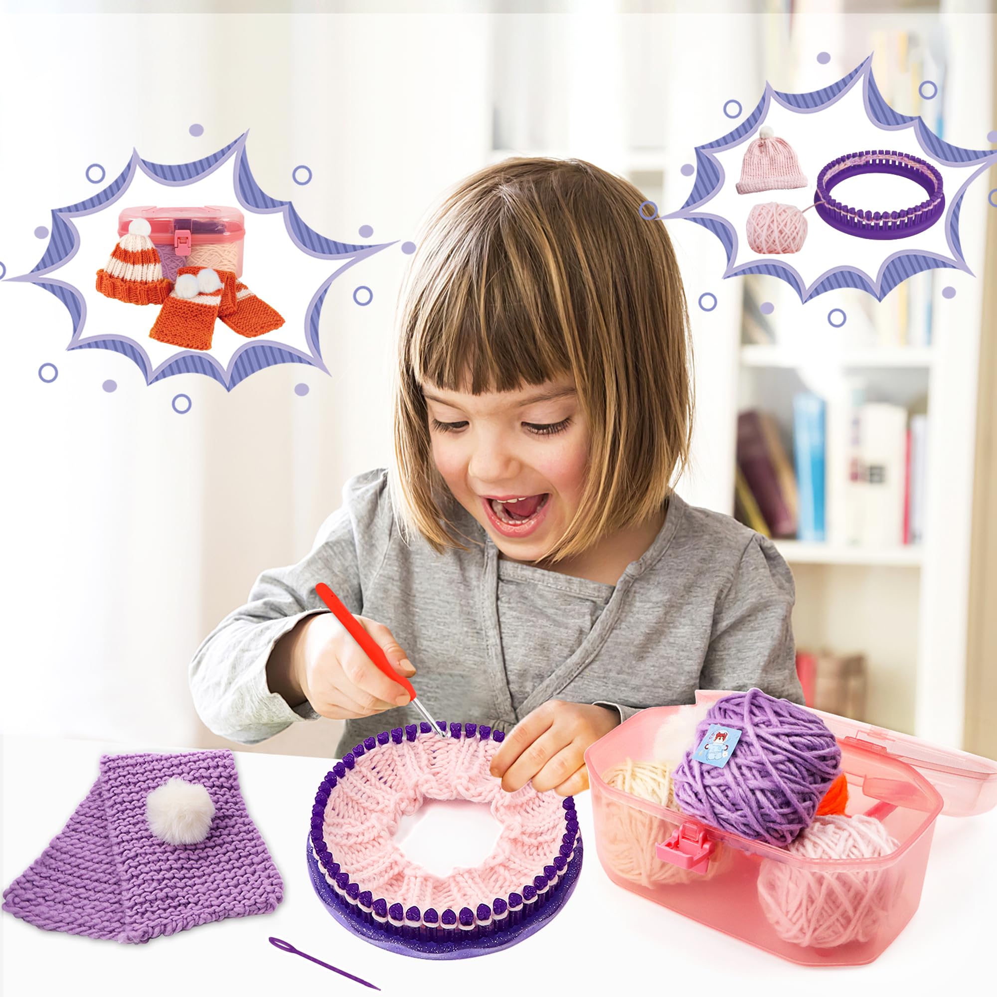 QXHOL Knit Hat Scarf Knitting Loom Kit - DIY Craft Kit for Beginners,Create Custom Hats & Scarves Ideas Christmas Birthday Gifts for Girls & Boys,Toys for Age Kids 6 7 8 9 10 11 12