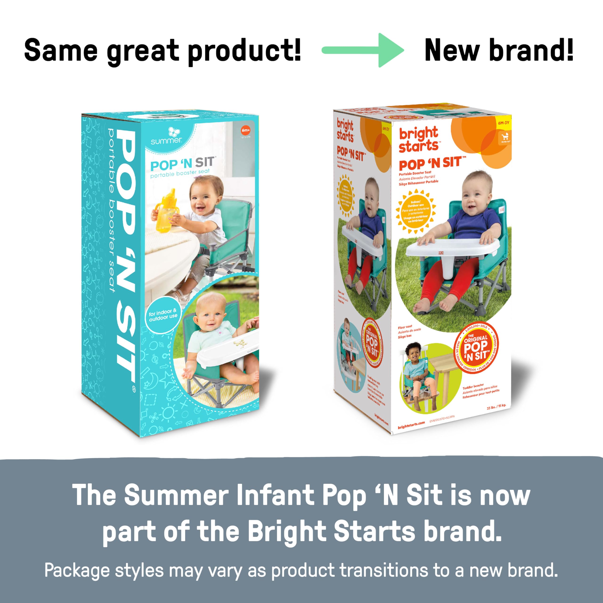 Summer by Bright Starts Pop 'N Sit Portable Booster Chair, Floor Seat, Indoor/Outdoor Use, Compact Fold, Teal, 6 Mos - 3 Yrs