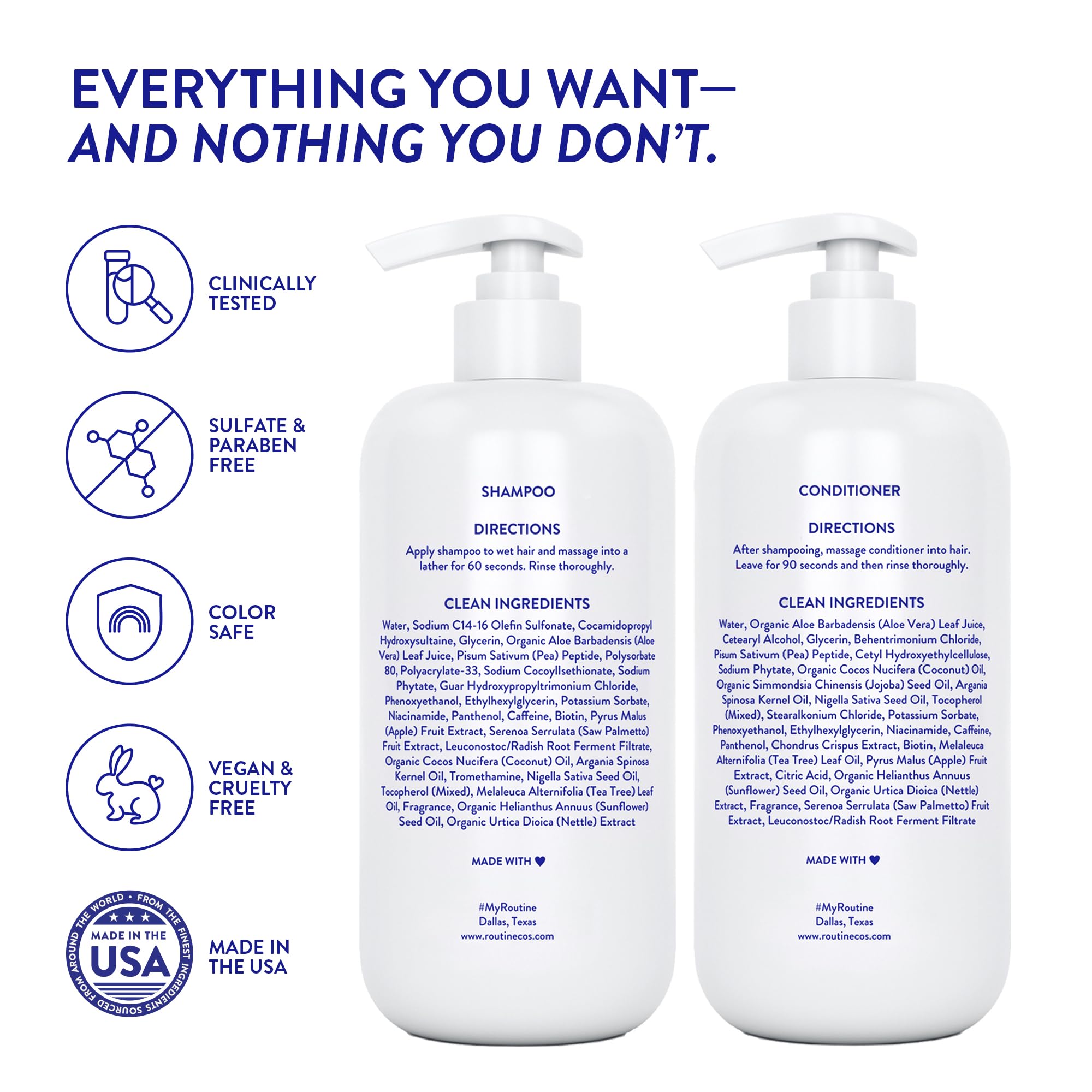 Routine Wellness Anti-Thinning Shampoo and Conditioner Set for Thinning Hair - Biotin DHT Blocker Women & Men - Color Safe Shampoo for Hair Loss & Healthier Hair - Coconut & Vanilla Set