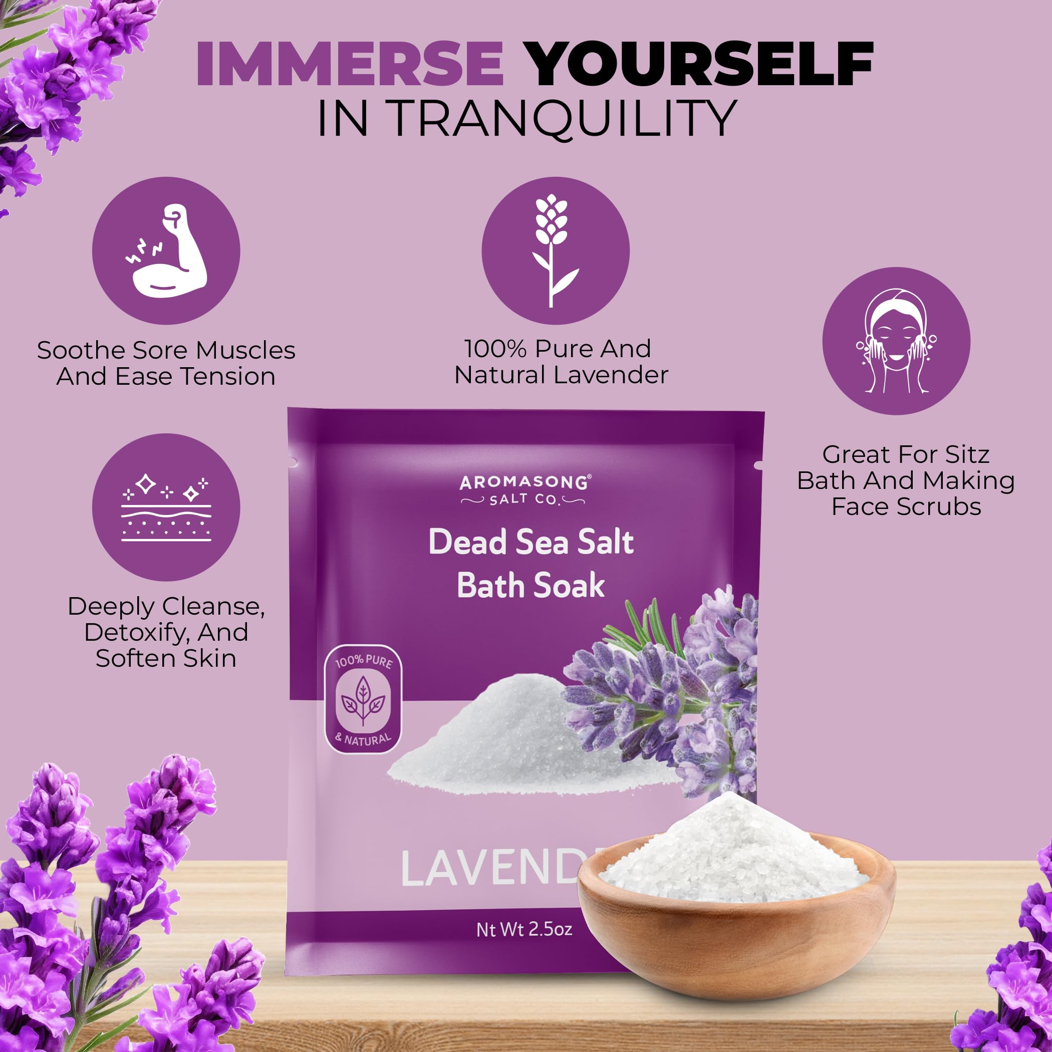 Aromasong Unscented Dead Sea Bath Soak 14 oz + Lavender Dead Sea Salt 2.5 oz Bundle – Mineral-Rich Relaxation, Skin Softening & Aromatherapy for Home Spa and Foot Soaks