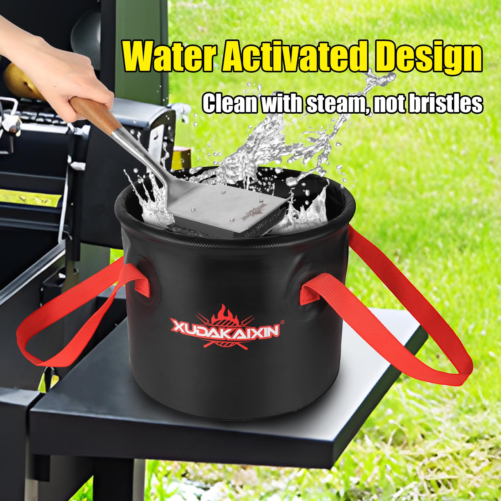 XUDAKAIXIN Grill Brush Bristle Free,Steam Grill Brush for Water Activated Design,Durable Scraper Tools,Replaceable Scraper Cleaning Head,Grill Cleaner for Outdoor Grill