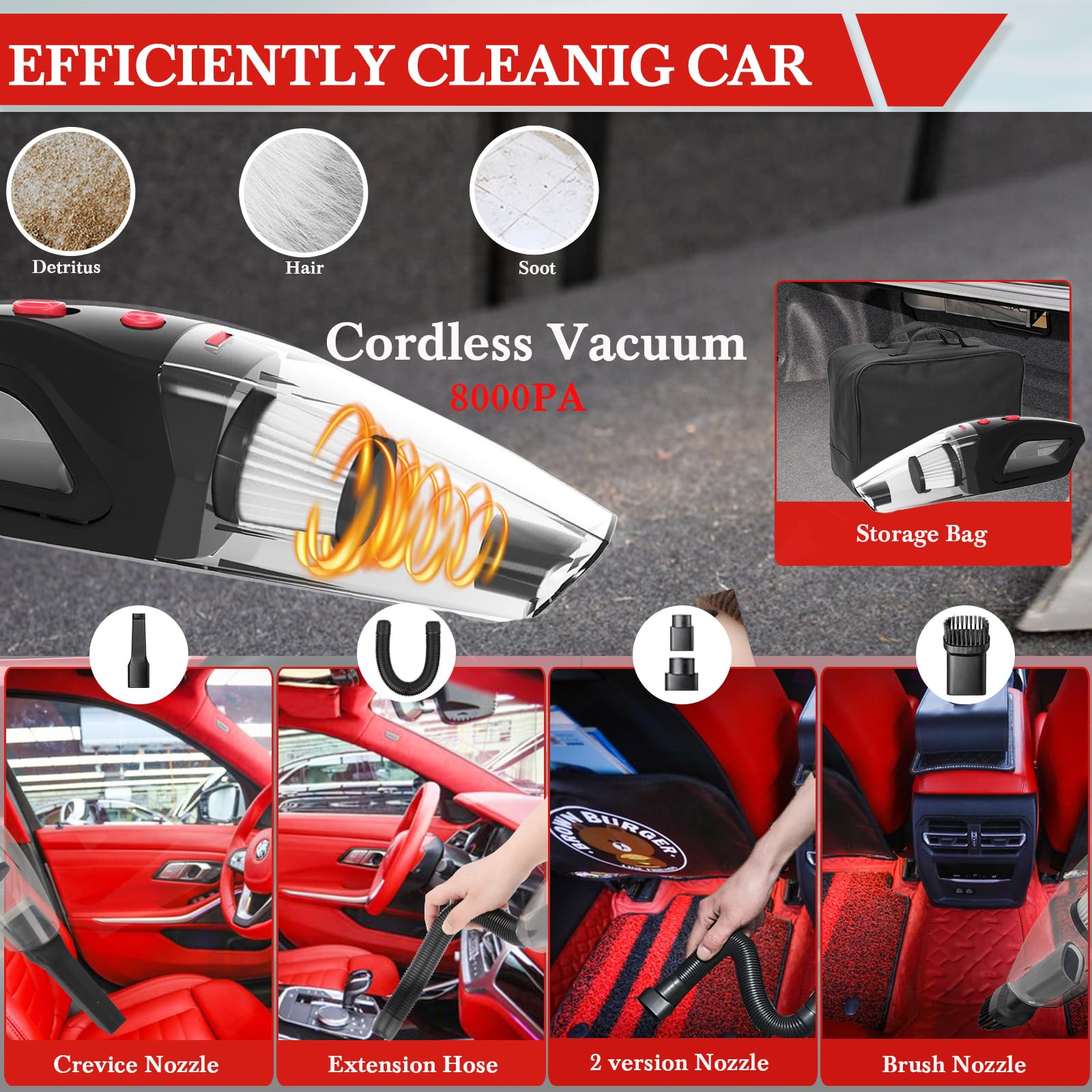 60PCS Car Wash Cleaning Kit,Cordless Car Vacuum Car Detailing Kit, Easy to Use Interior Car Cleaning Kit with Car Cleaning Gel,Detailing Brush Set,Windshield Cleaner, Car Accessories for Women/Men