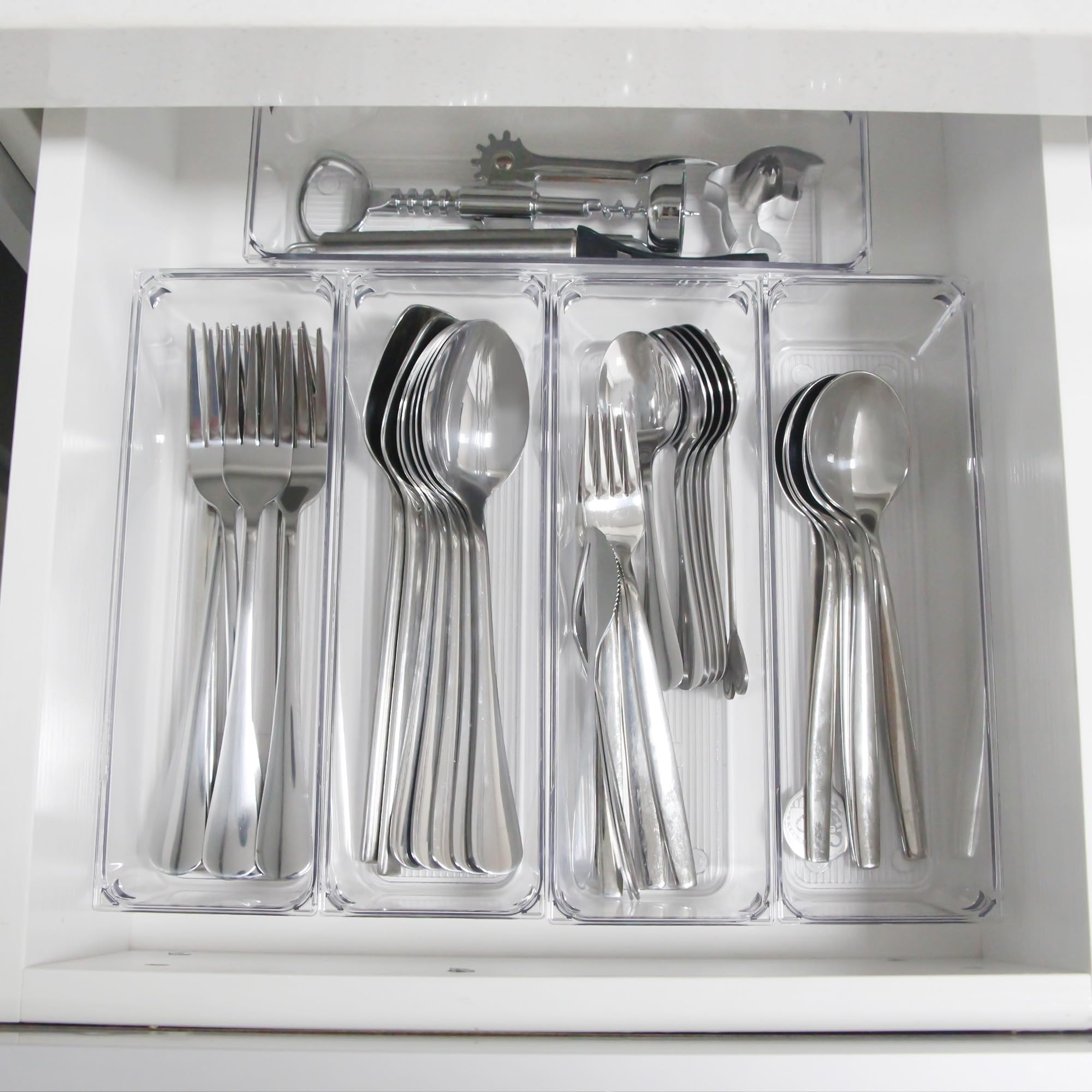 LotFancy 8 Pack Clear Plastic Drawer Organizers, Food Grade Storage Trays, Non-Slip Storage Bins for Kitchen Utensil, Silverware Cutlery, Bathroom, Office Desk, Makeup, Jewelry, 9.2''×3''×2''