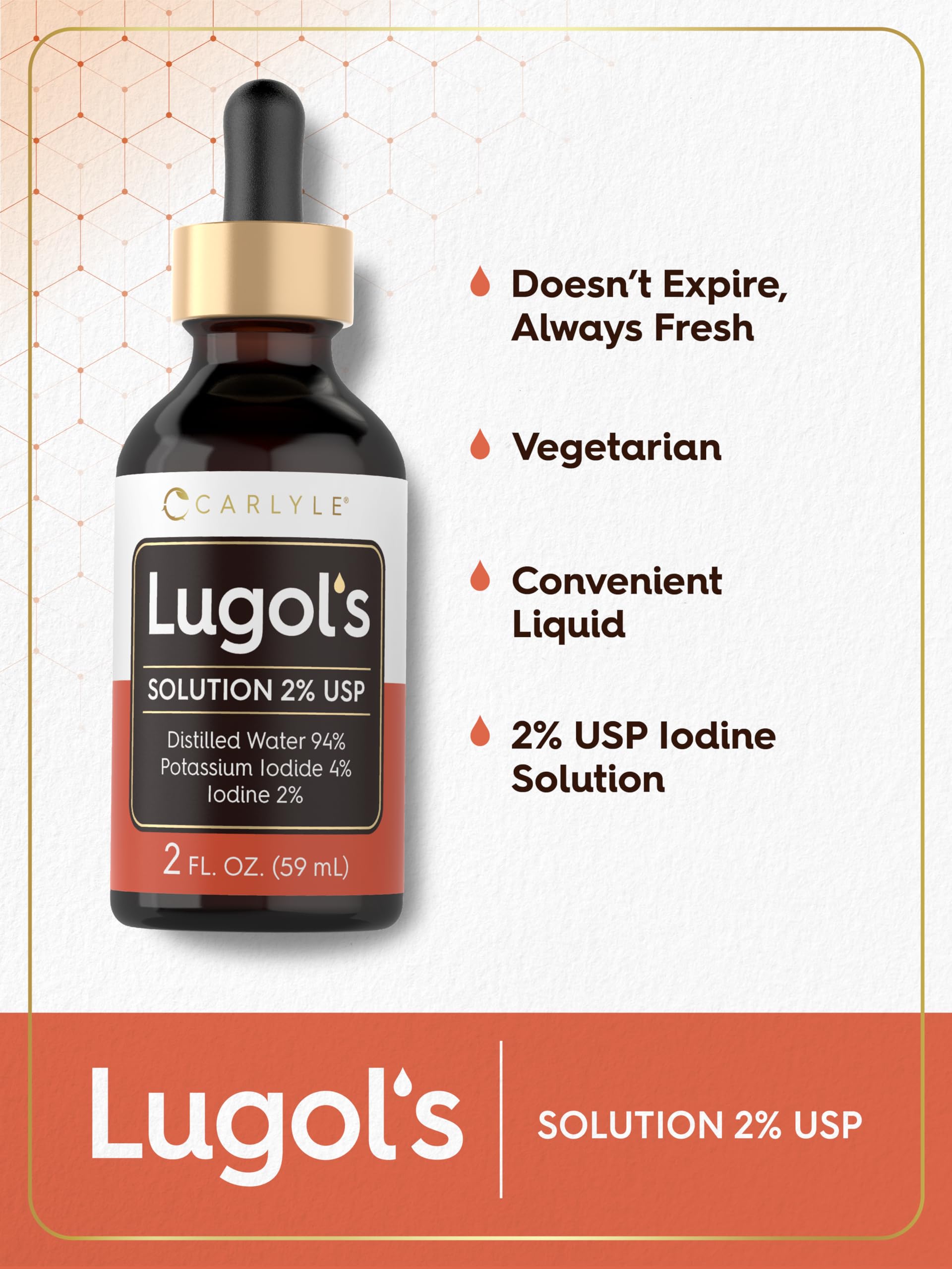 Carlyle Lugols Iodine 2 Percent 2 fl oz | Potassium Iodide and Iodine Solution 2% Liquid Drops