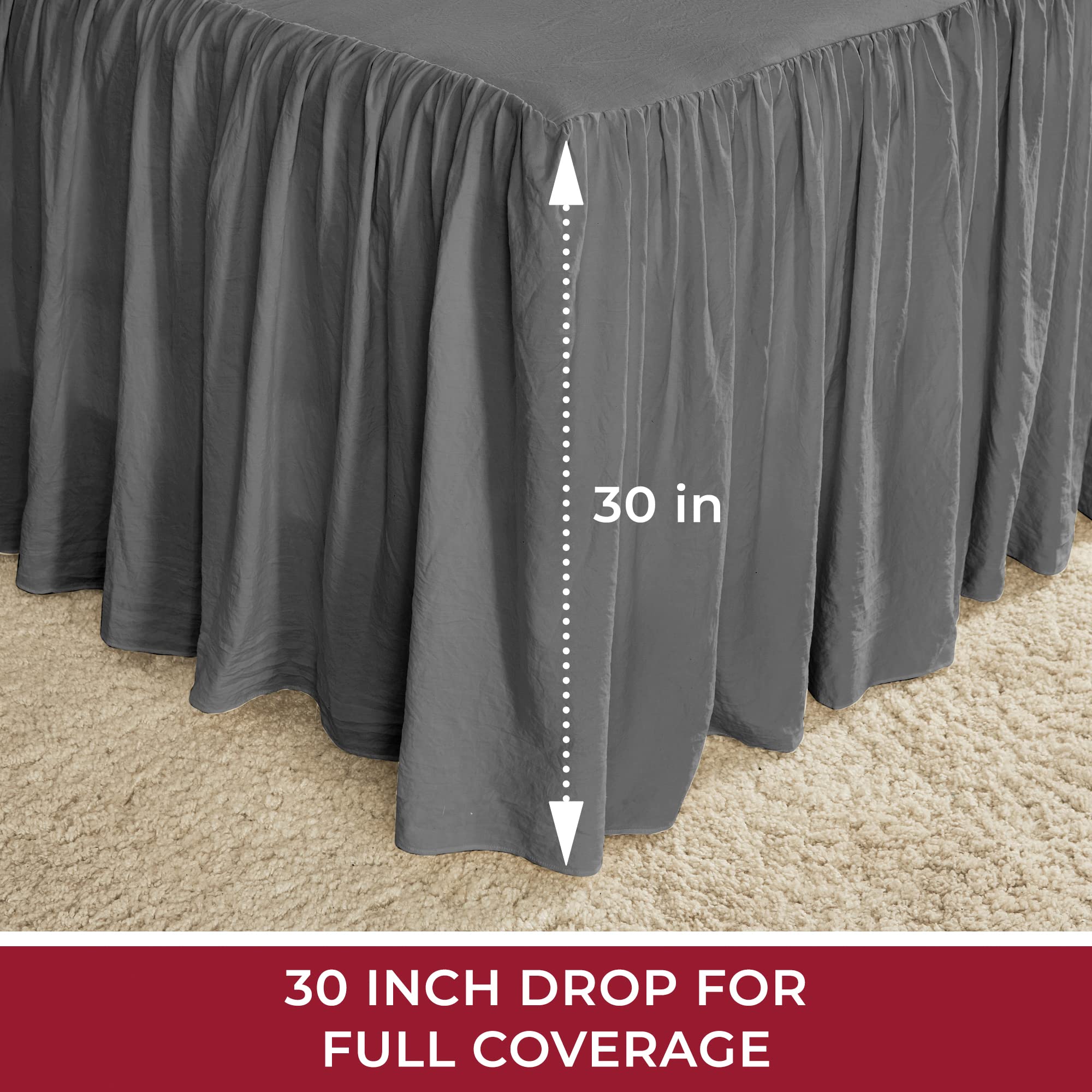 Mellanni Single-Tier Bedspread King Size Set - 3-Pieces: Ruffle Bedspread & 2 Shams - 30" Drop Ruffle Bedskirt for Total Coverage - Ultra-Soft Bedding (King, Gray)